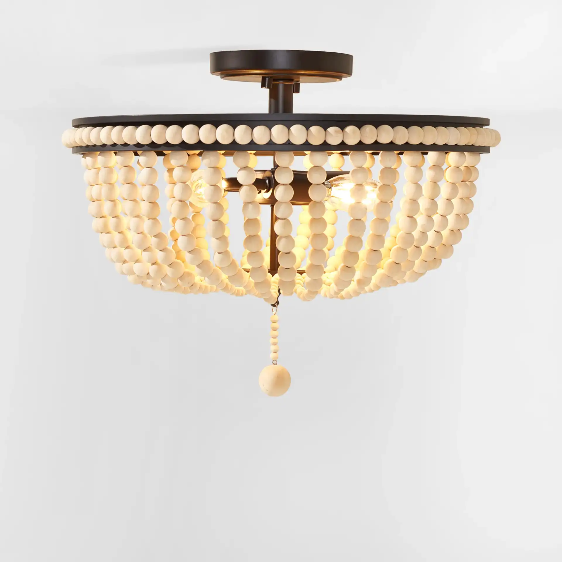 Cascina Three-Light Flush Mount in Natural / Bronze, detail view