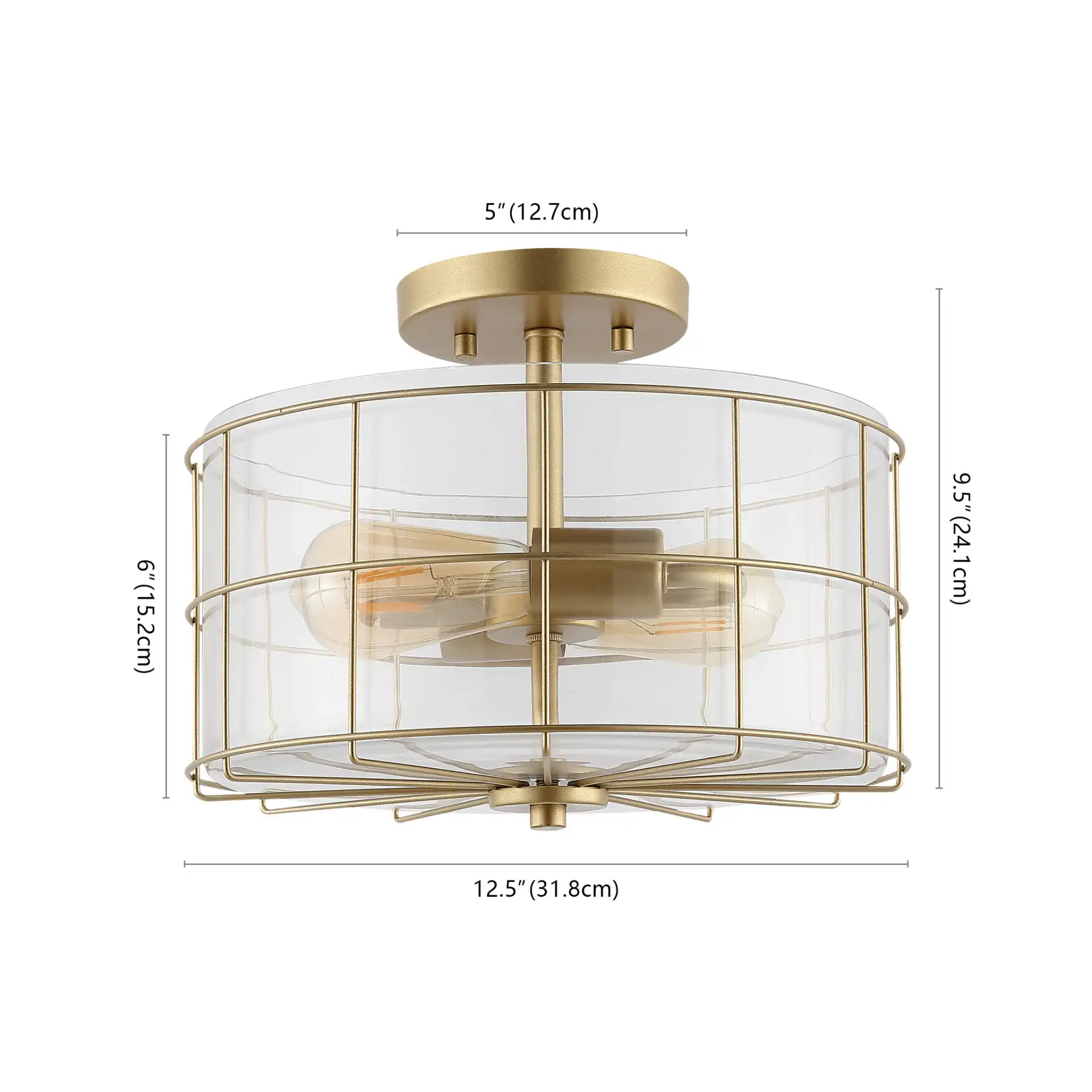 Hannes Two-Light Flush Mount in Brass, detail view
