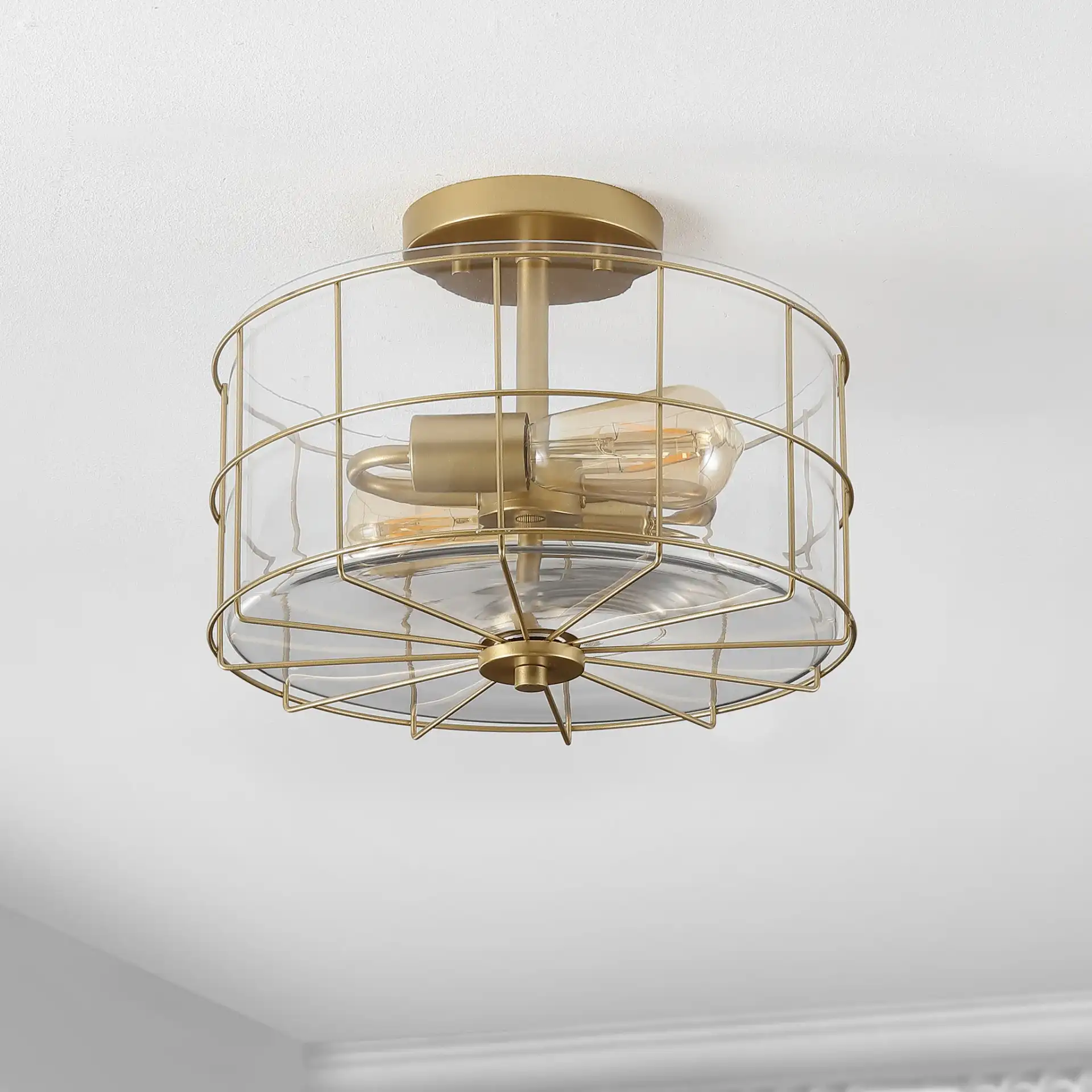 Hannes Two-Light Flush Mount in Brass, detail view
