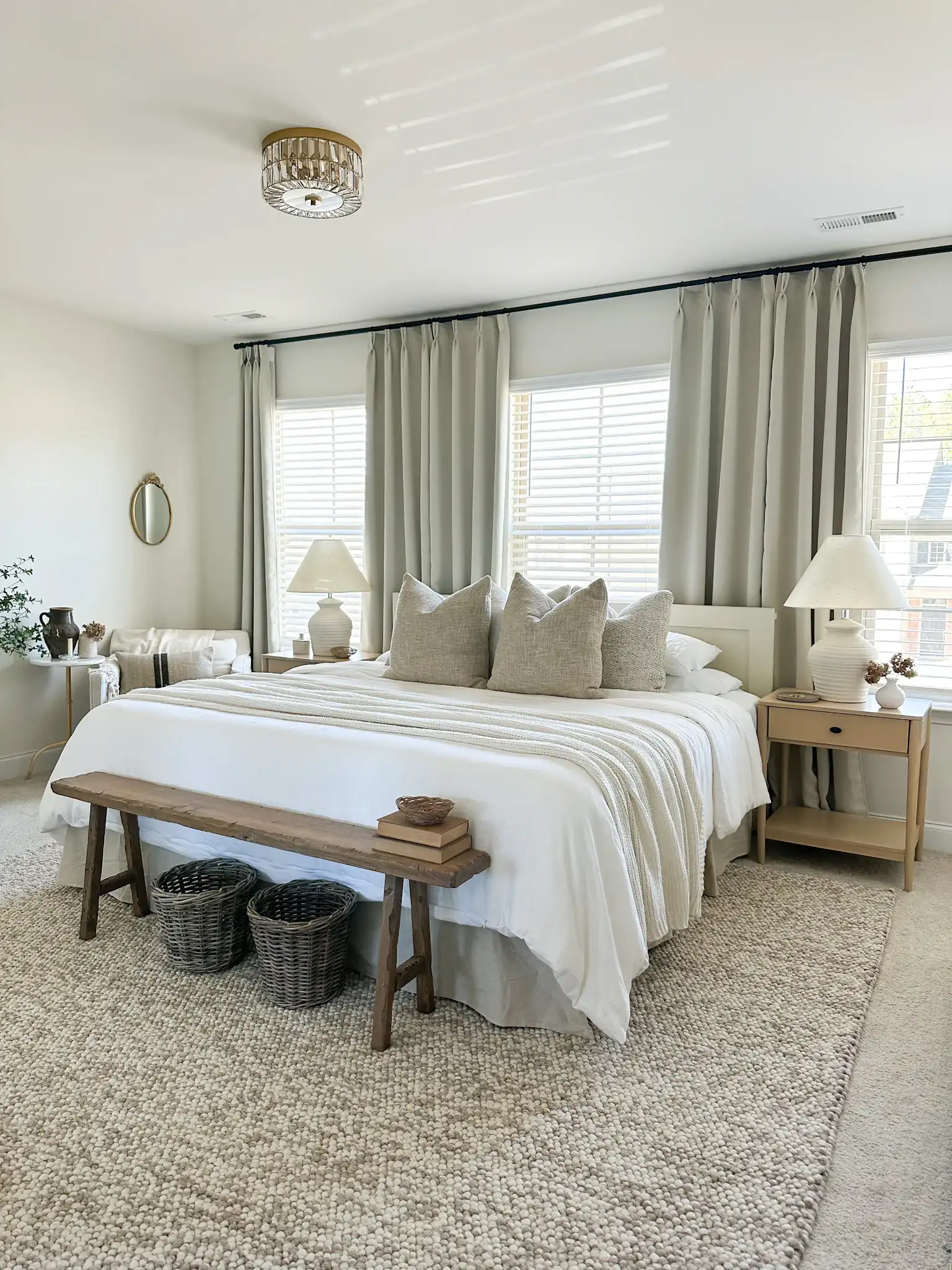 Parda Three-Light Flush Mount in Brass in a styled room