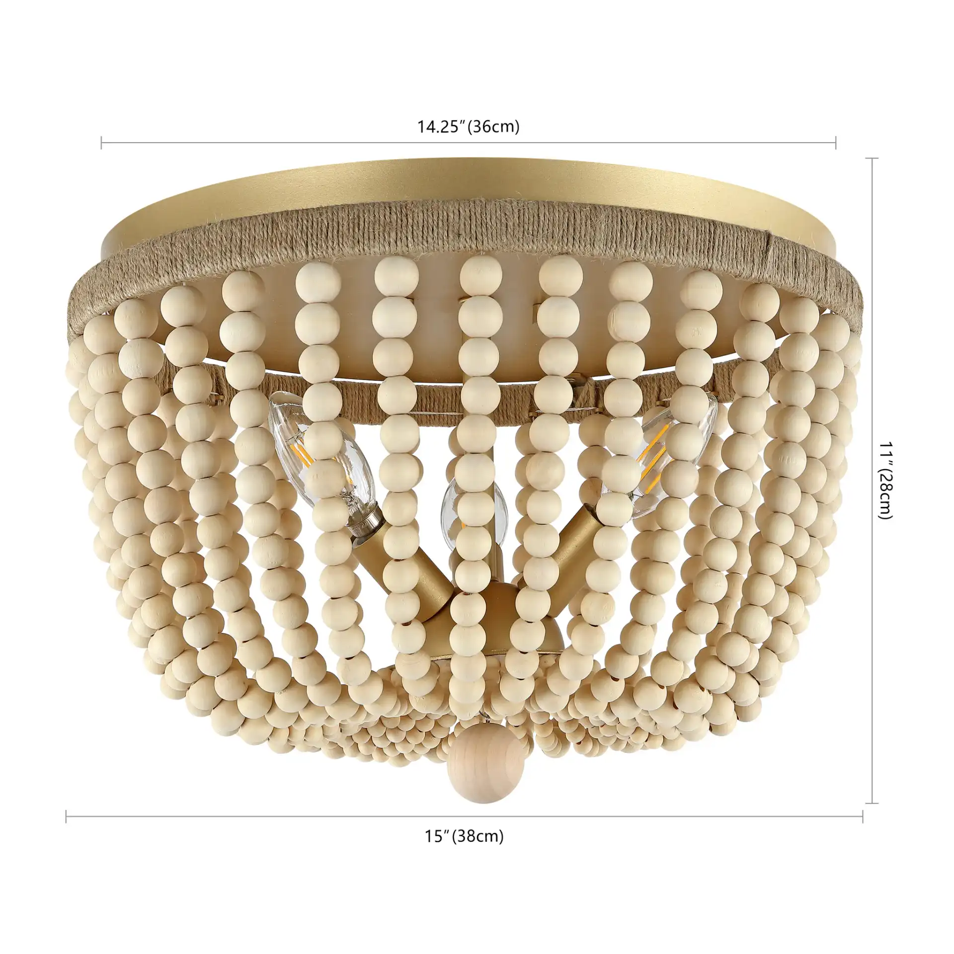 Alodia Three-Light Flush Mount in Brass / Natural, detail view