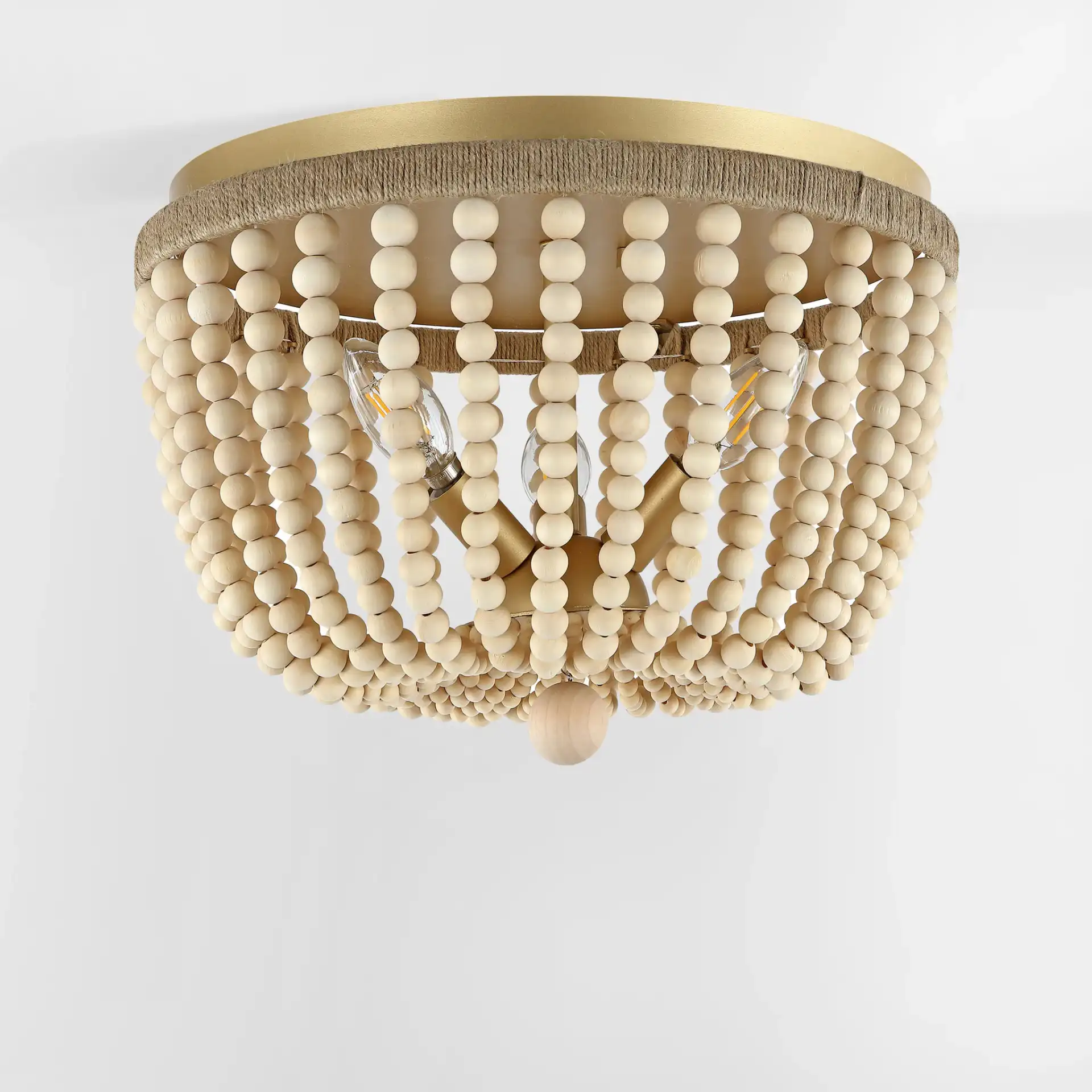 Alodia Three-Light Flush Mount in Brass / Natural, detail view