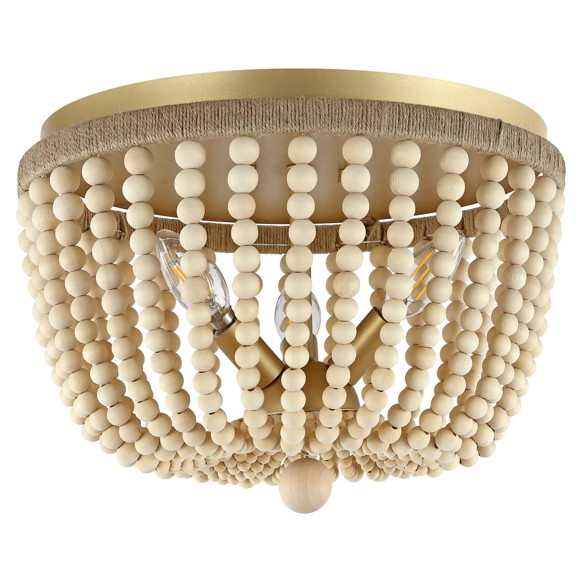 Alodia Three-Light Flush Mount in Brass / Natural, detail view