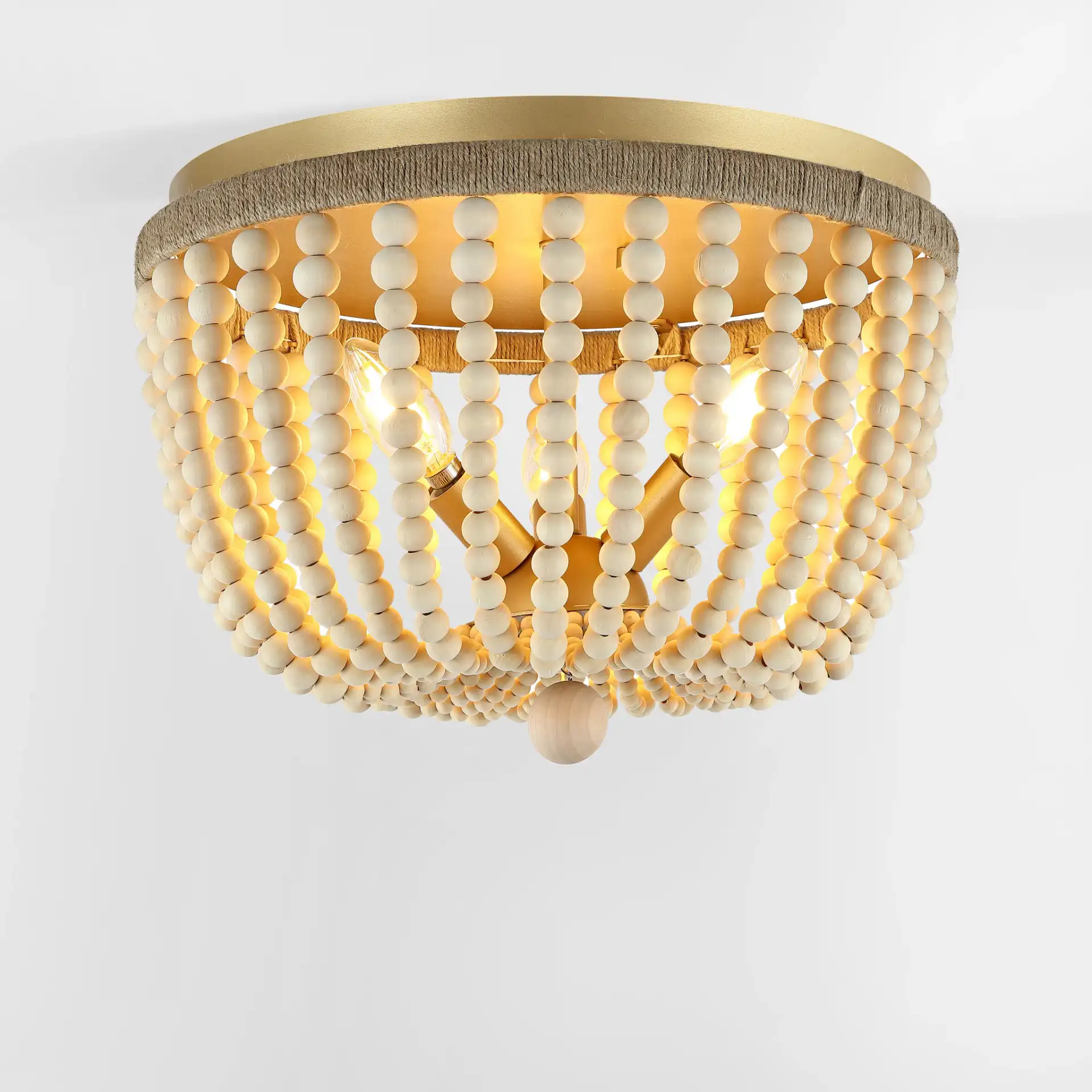 Alodia Three-Light Flush Mount in Brass / Natural, detail view