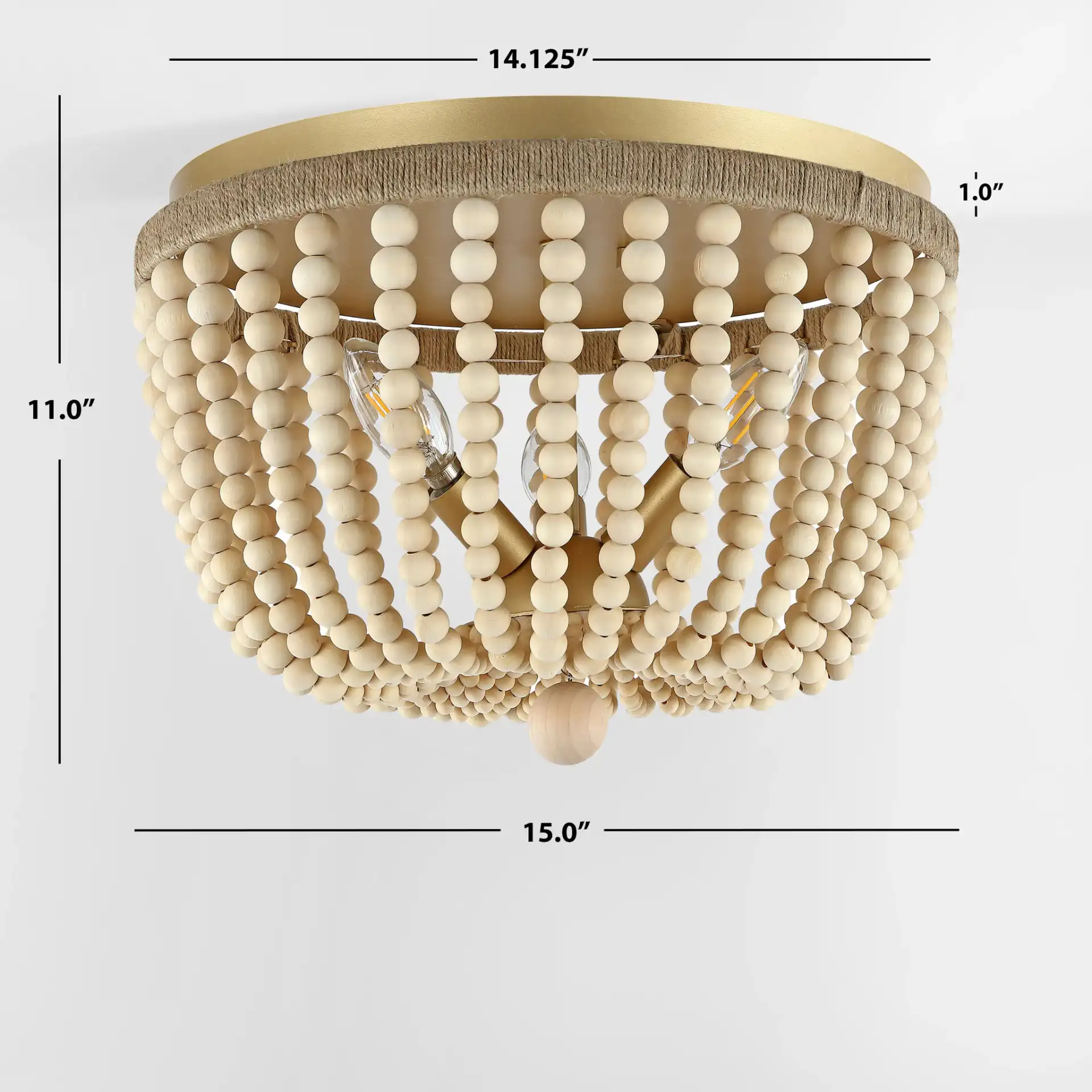 Alodia Three-Light Flush Mount in Brass / Natural, detail view