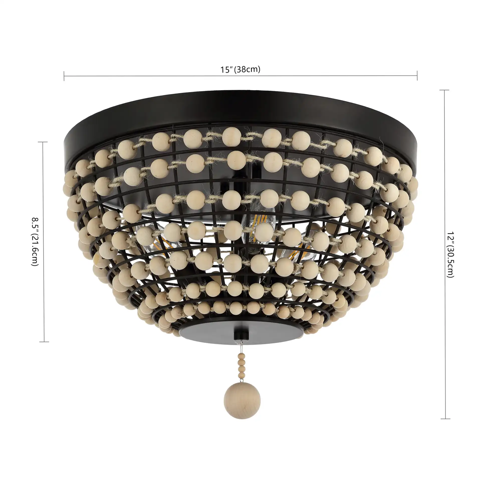 Bolson Three-Light Flush Mount in Bronze / Natural, detail view
