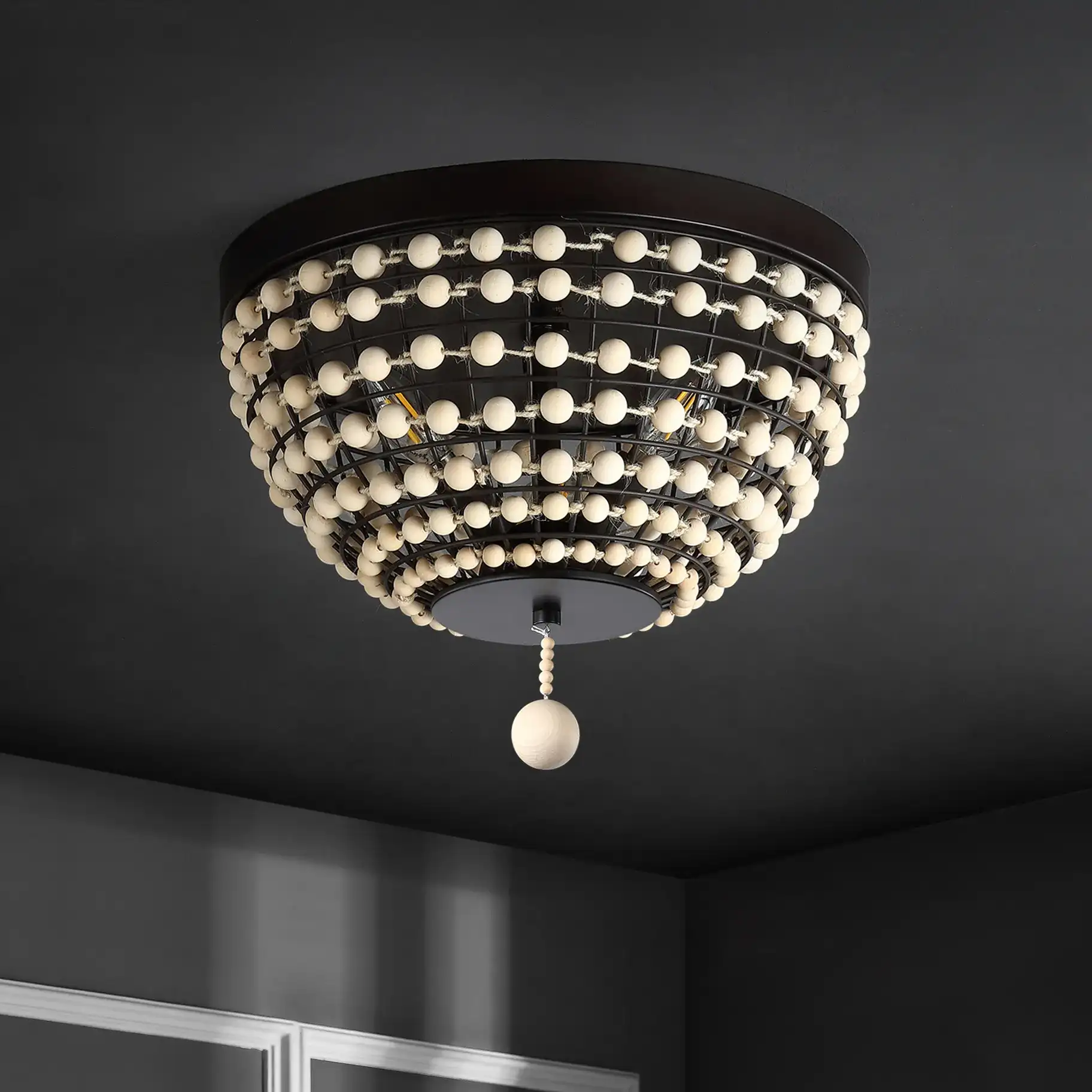 Bolson Three-Light Flush Mount in Bronze / Natural, detail view