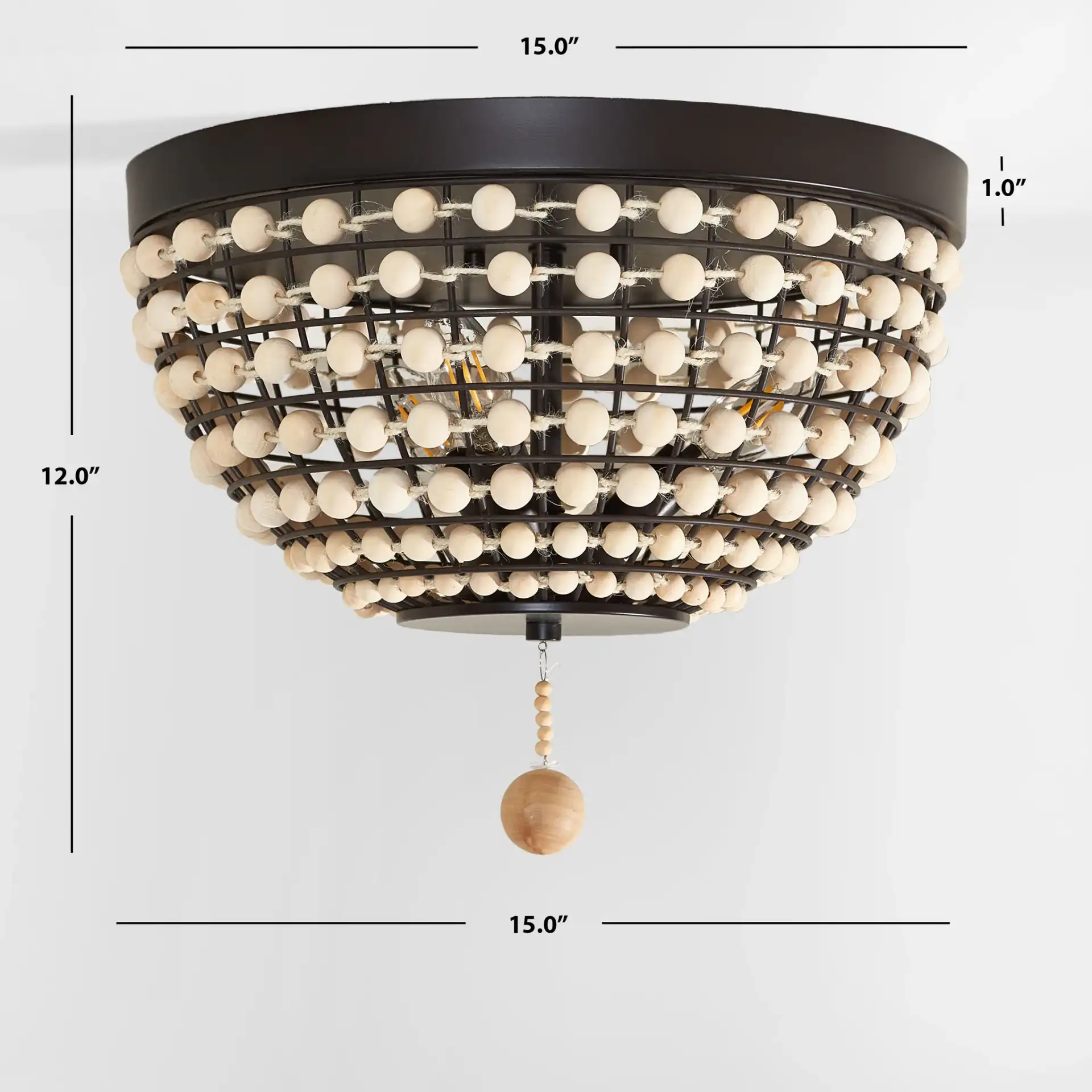 Bolson Three-Light Flush Mount in Bronze / Natural, detail view