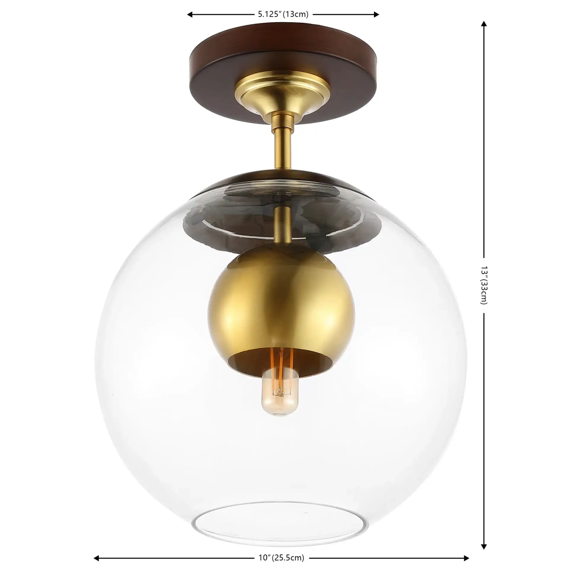 Clyenne Flush Mount in Dark Walnut / Brass, detail view