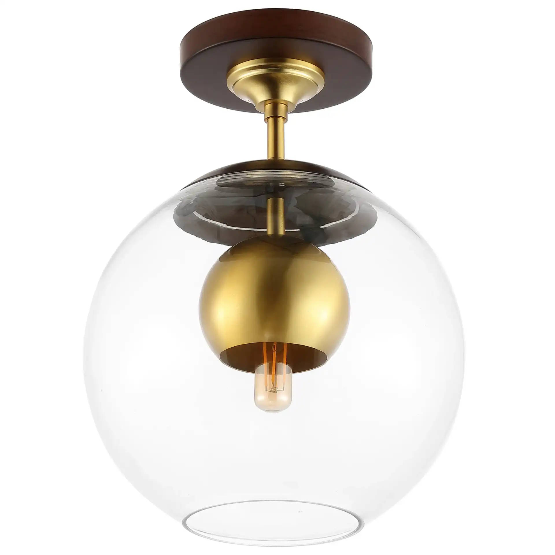 Clyenne Flush Mount in Dark Walnut / Brass, detail view