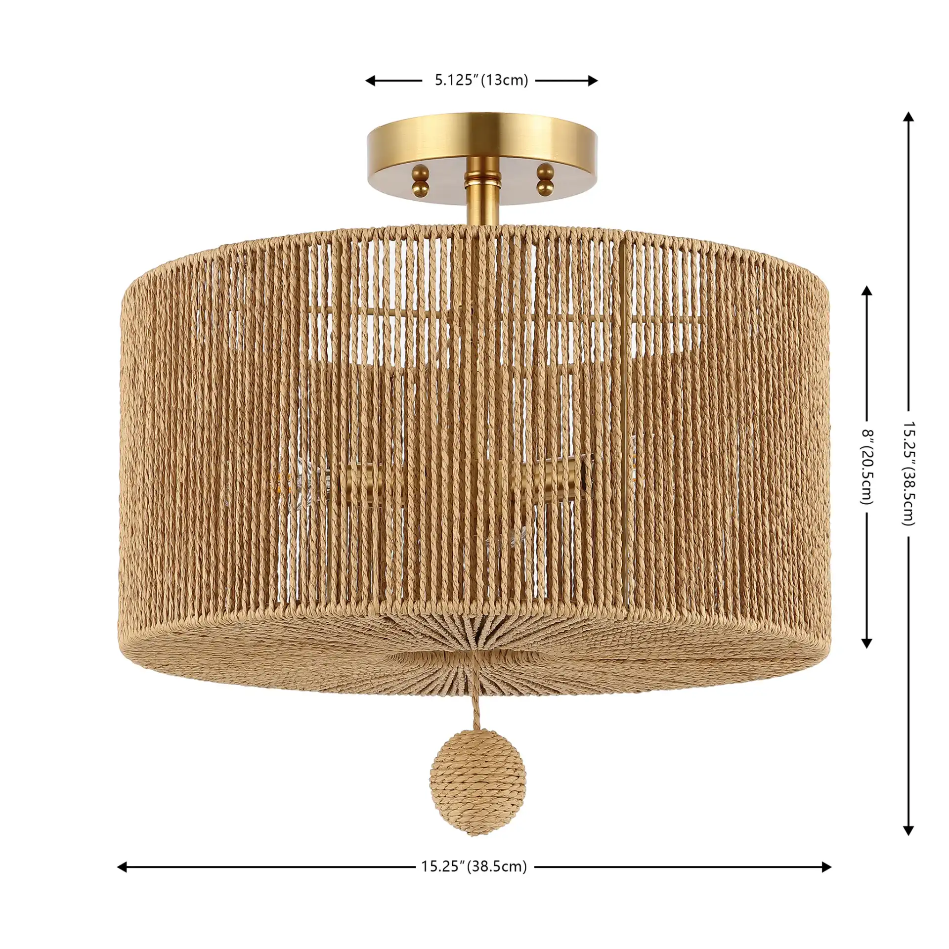Solmaz Three-Light Flush Mount in Natural / Gold, detail view