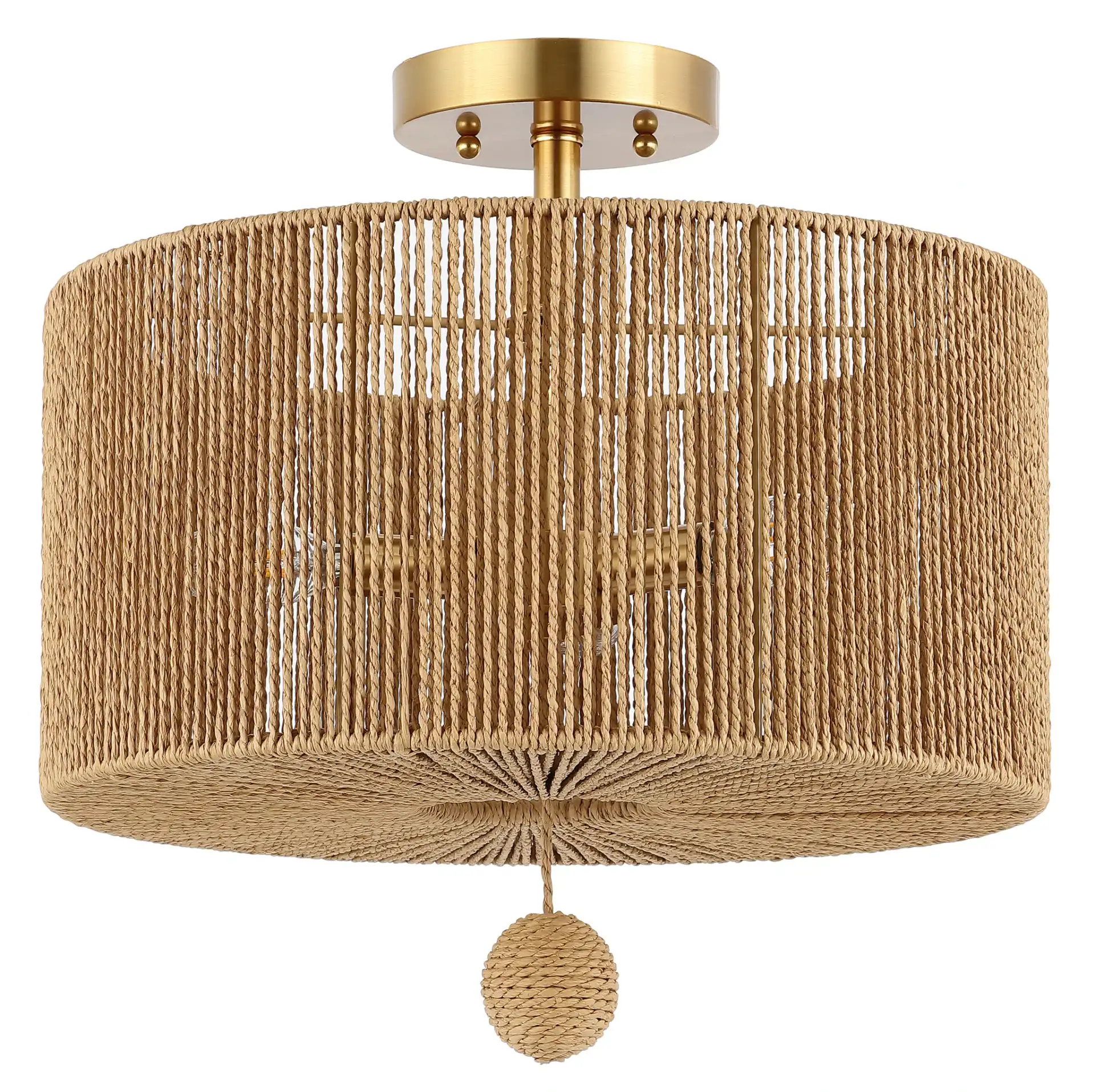 Solmaz Three-Light Flush Mount in Natural / Gold, detail view