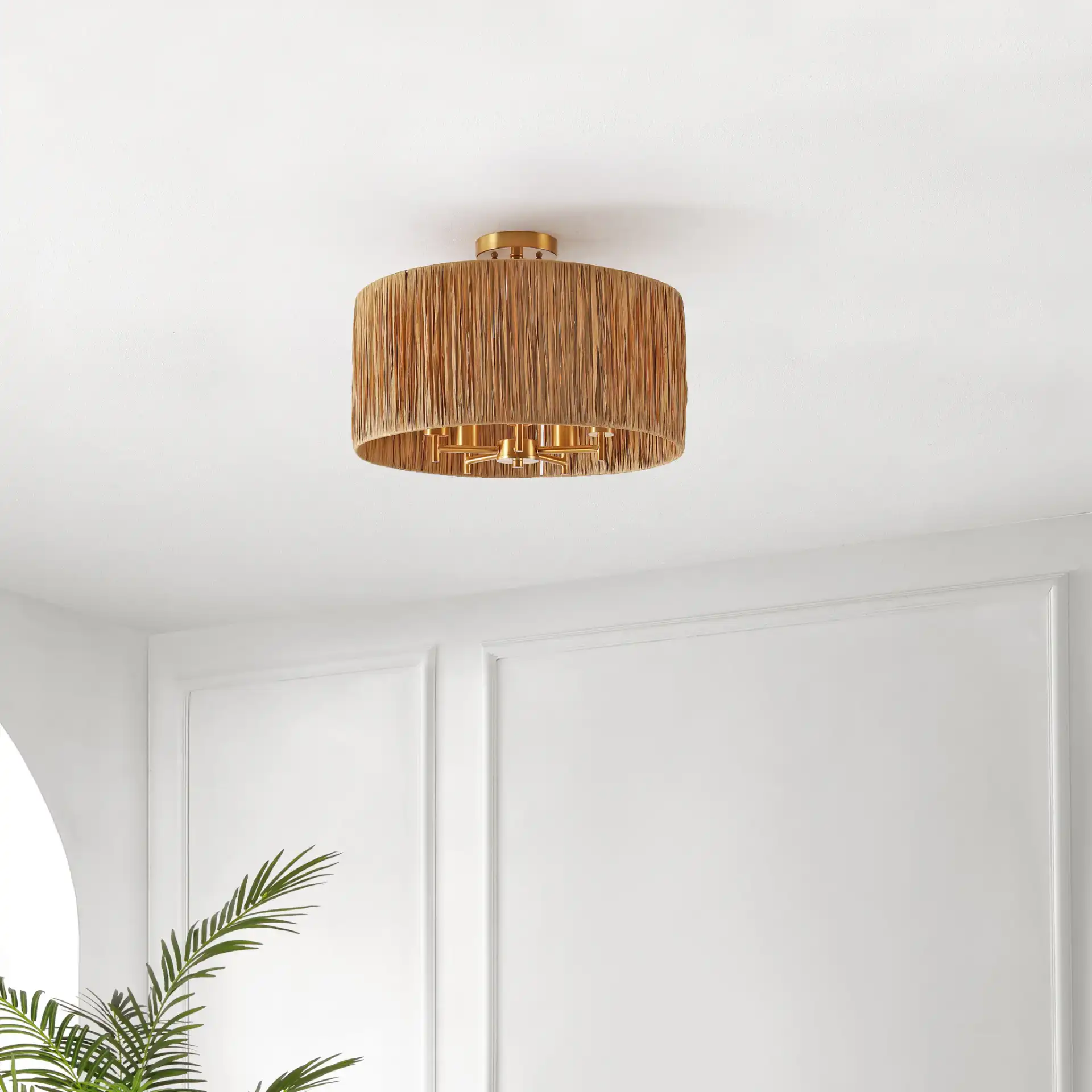 Selah Five-Light Flush Mount in Natural / Gold in a styled room