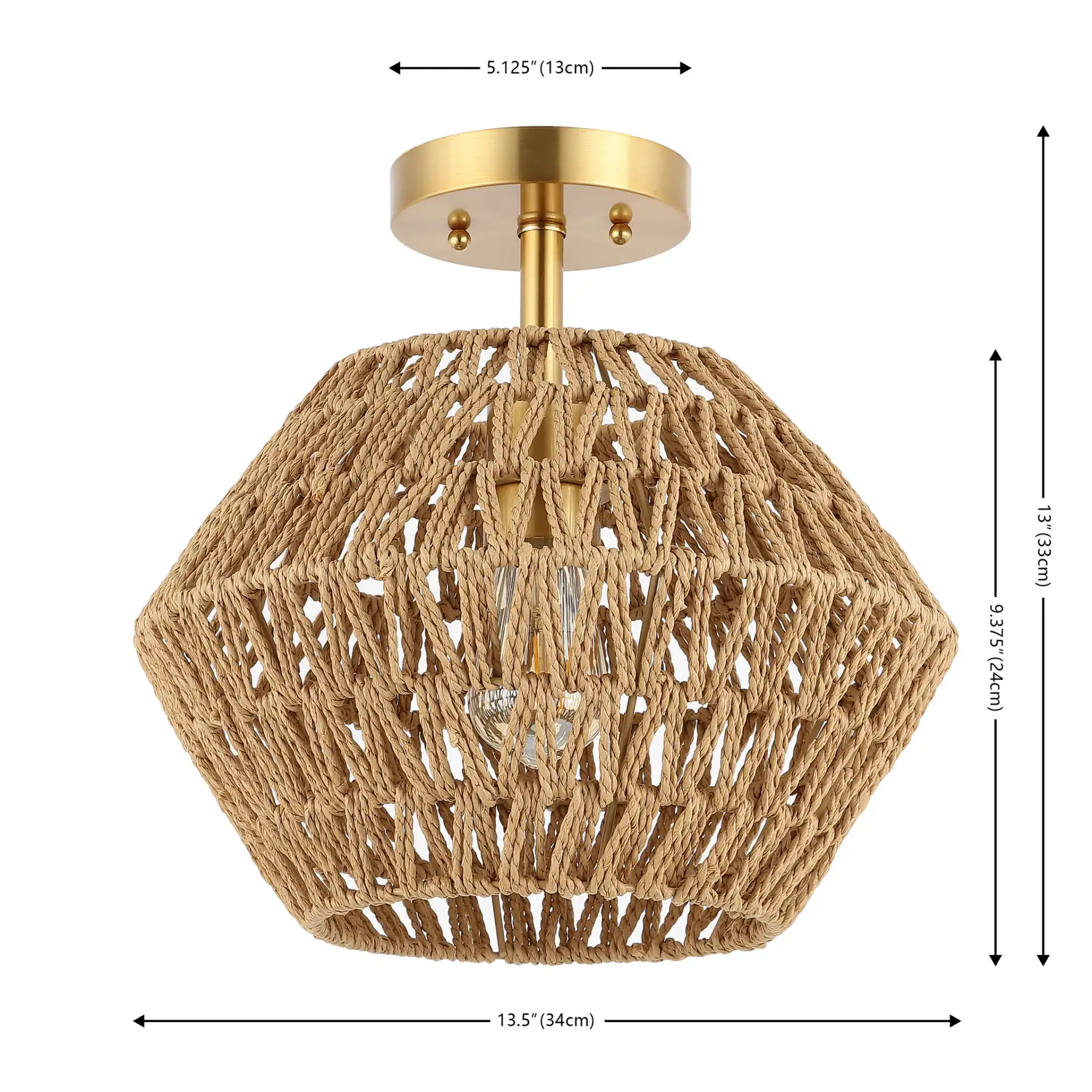 Raja Flush Mount in Natural / Gold, detail view