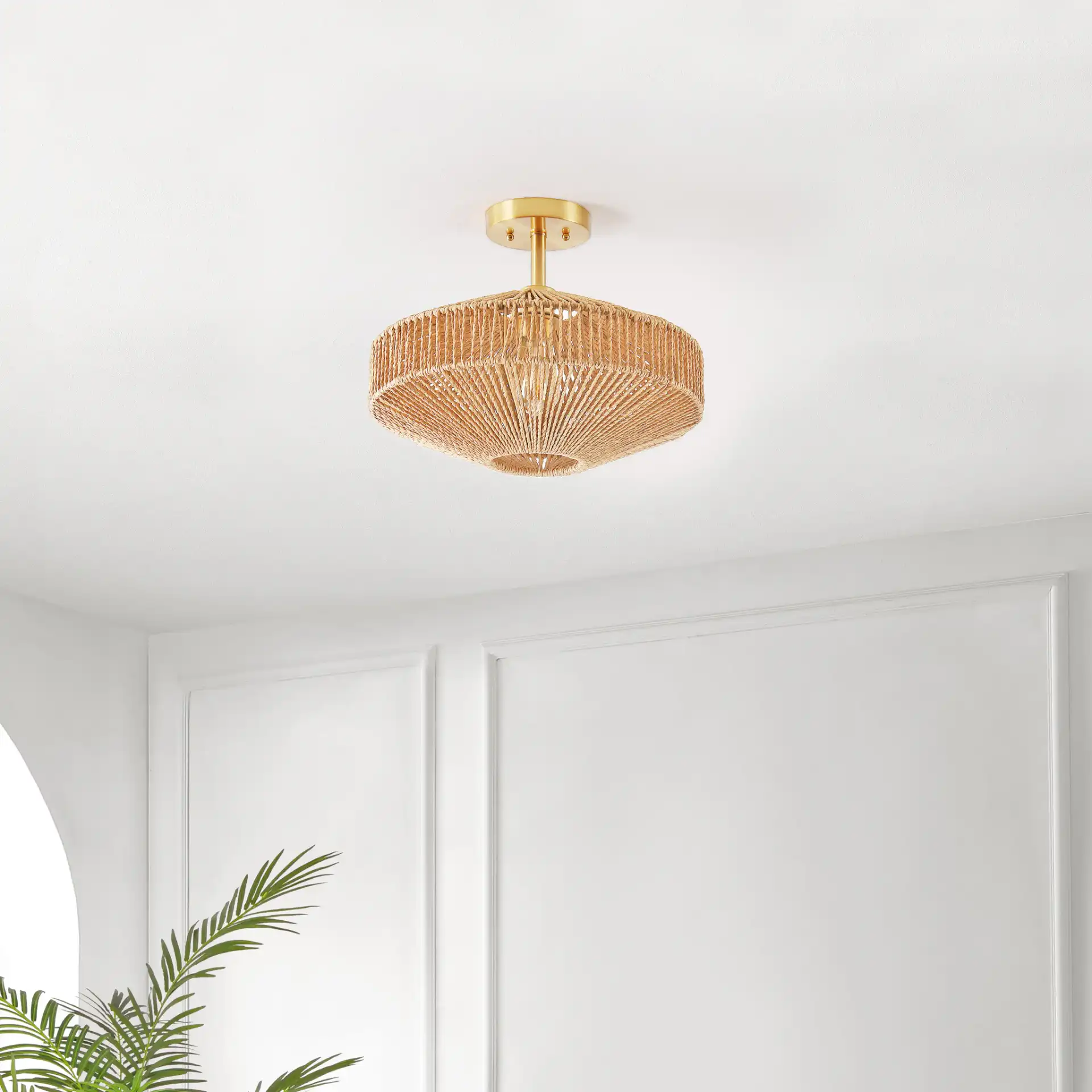 Janora Flush Mount in Natural / Gold in a styled room
