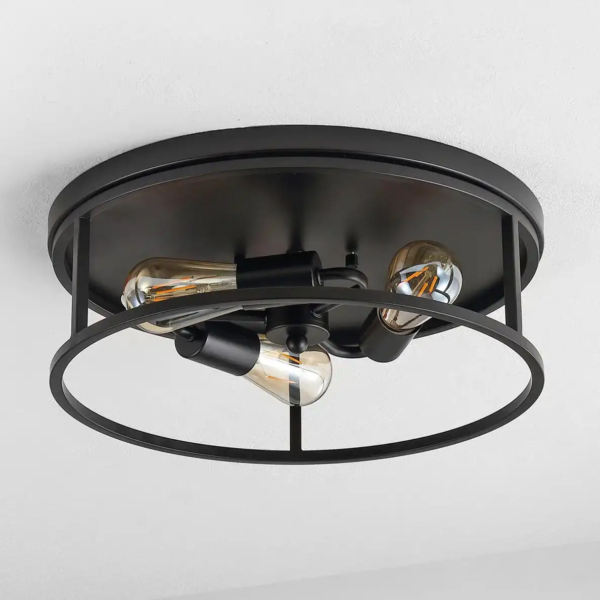 Broux Three-Light Flush Mount in Black, detail view