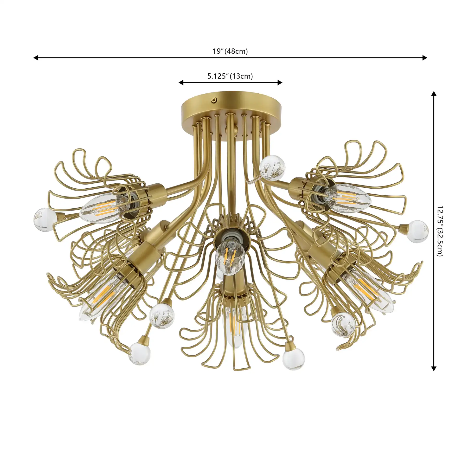 Leandra Eight-Light Flush Mount in Gold, detail view