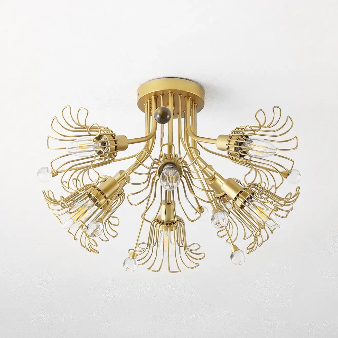 Leandra Eight-Light Flush Mount in Gold, detail view