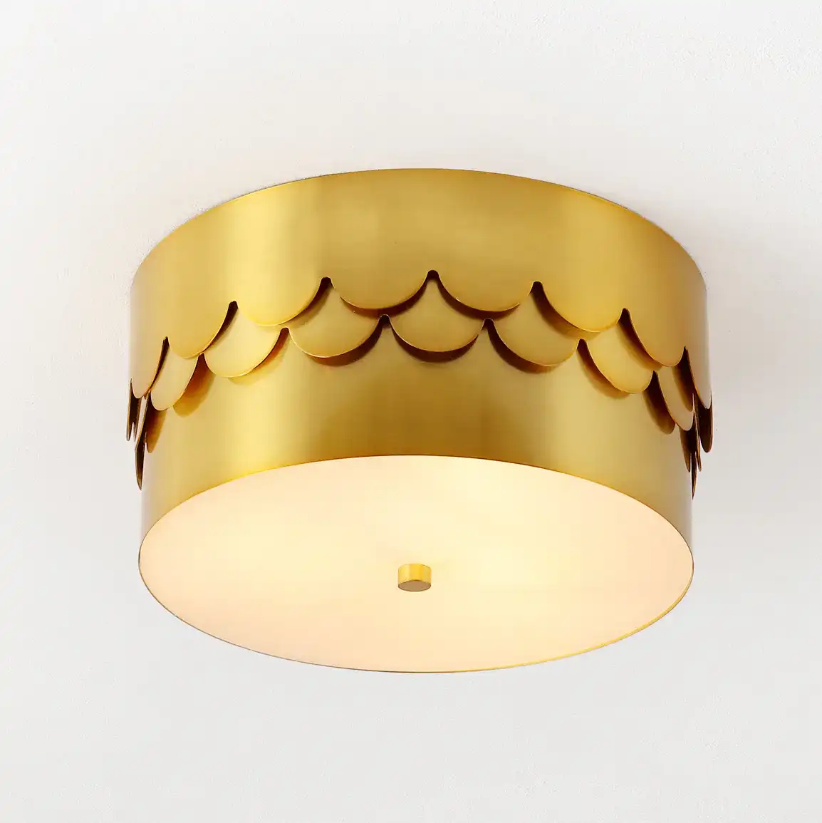 Jimena Three-Light Flush Mount in Brass in a styled room