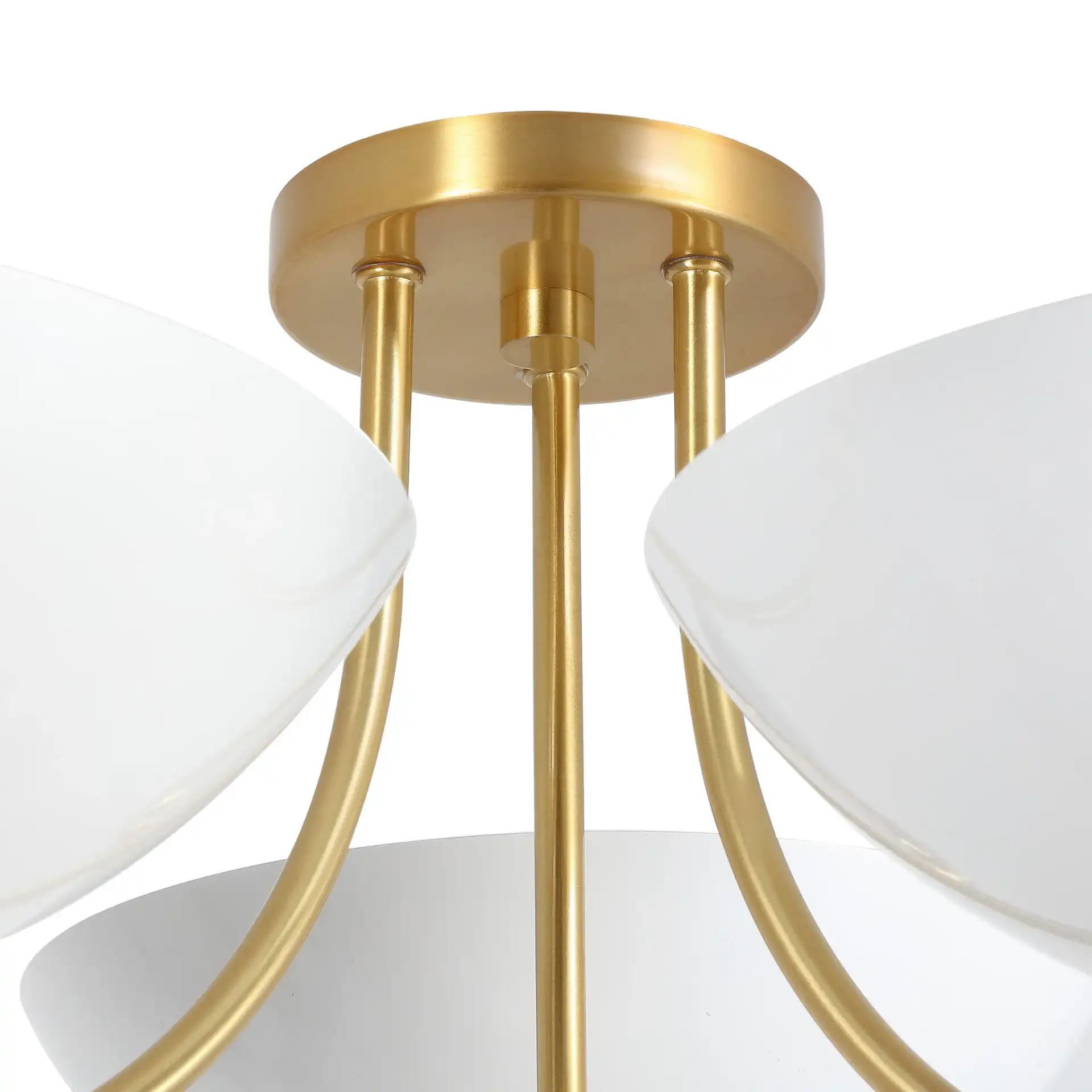 Haneefa 3 Light Metal Semi Flush Light in Brass Gold / White in a styled room