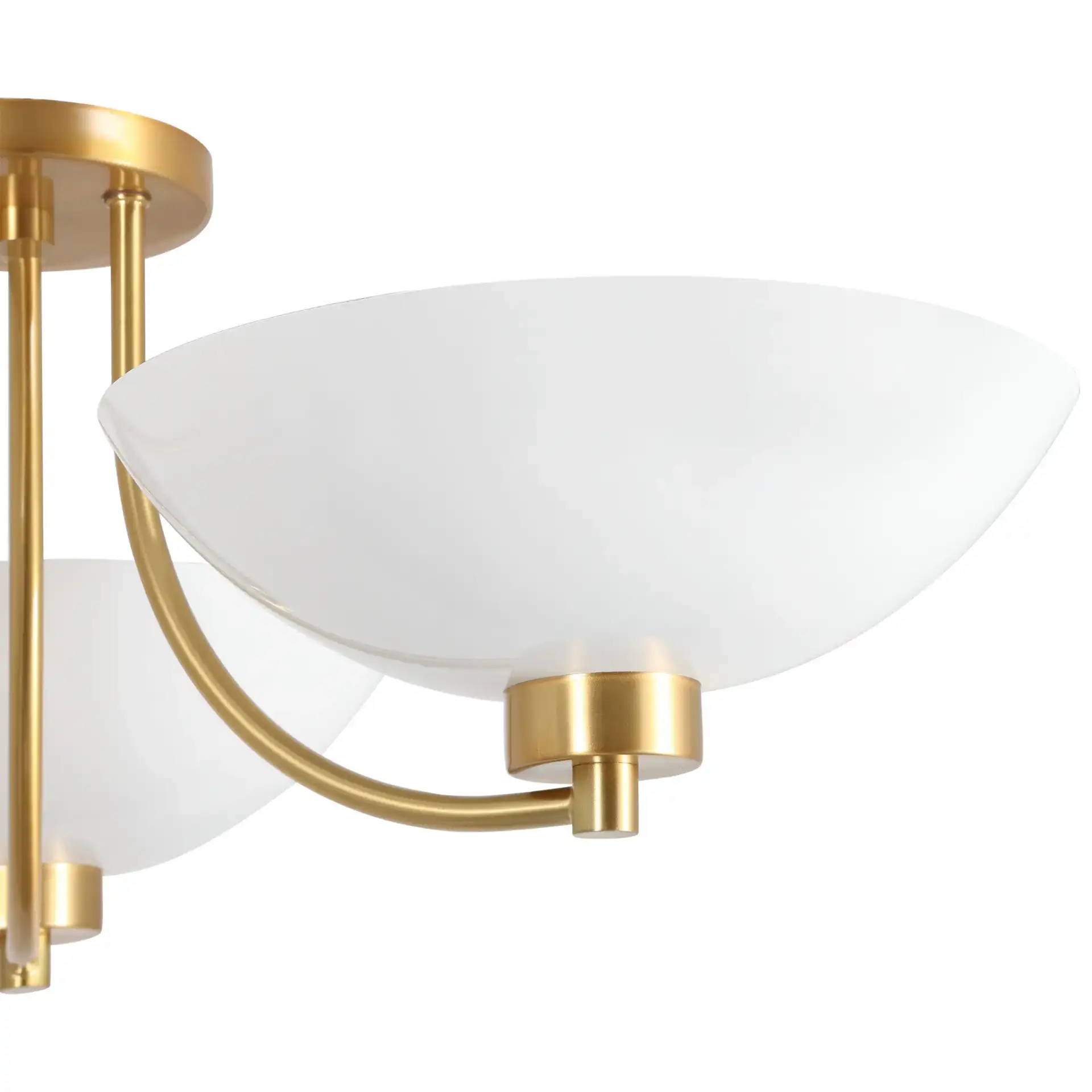 Haneefa 3 Light Metal Semi Flush Light in Brass Gold / White in a styled room
