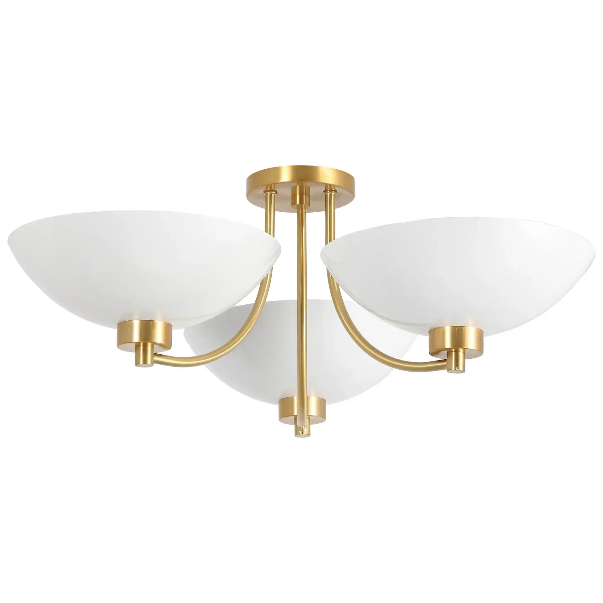 Haneefa 3 Light Metal Semi Flush Light in Brass Gold / White, detail view