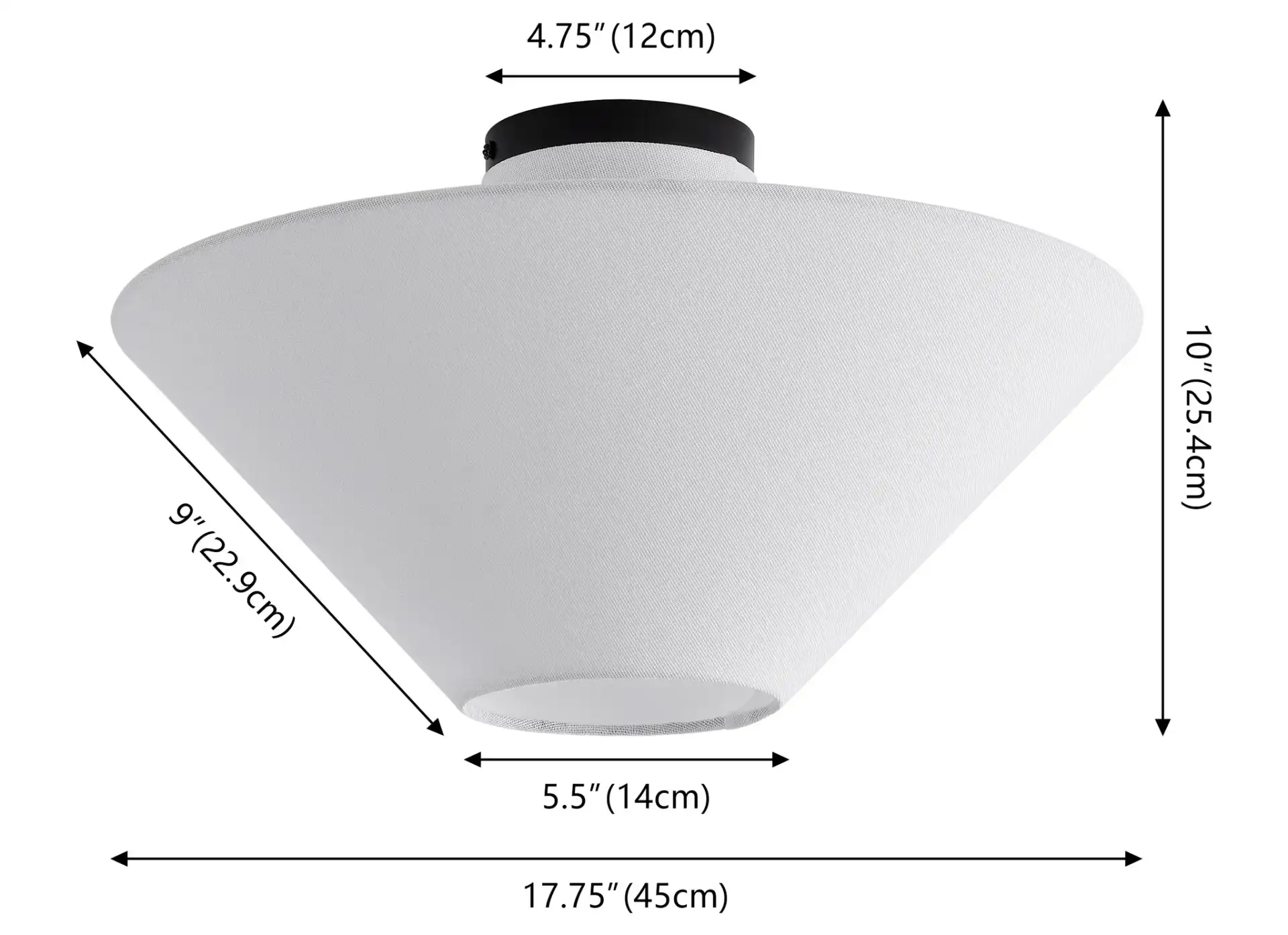 Oisten 18" Flush Mount Light in White / Black, detail view