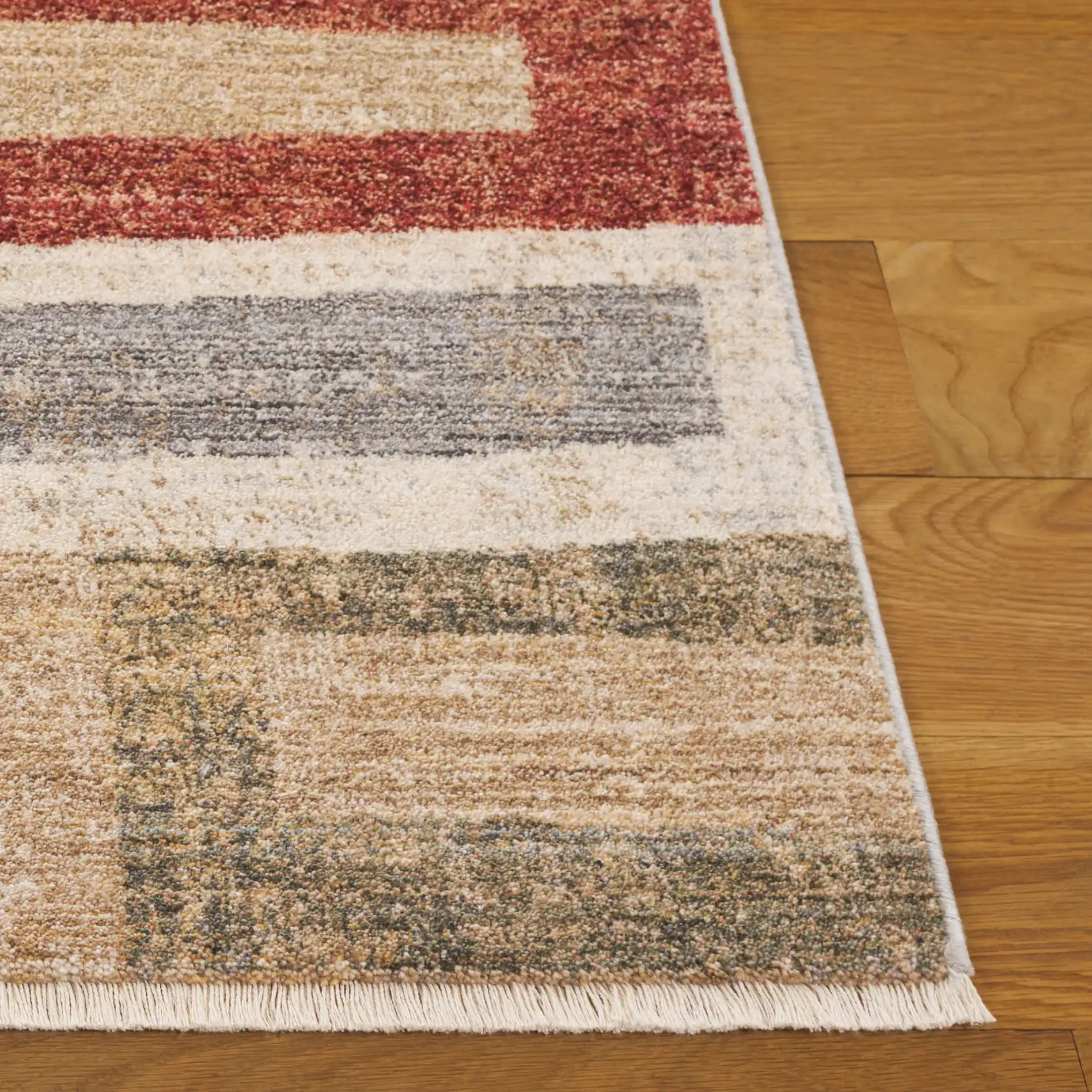 Forum Staggered Block Rug in Rust / Blue Gray in a styled room