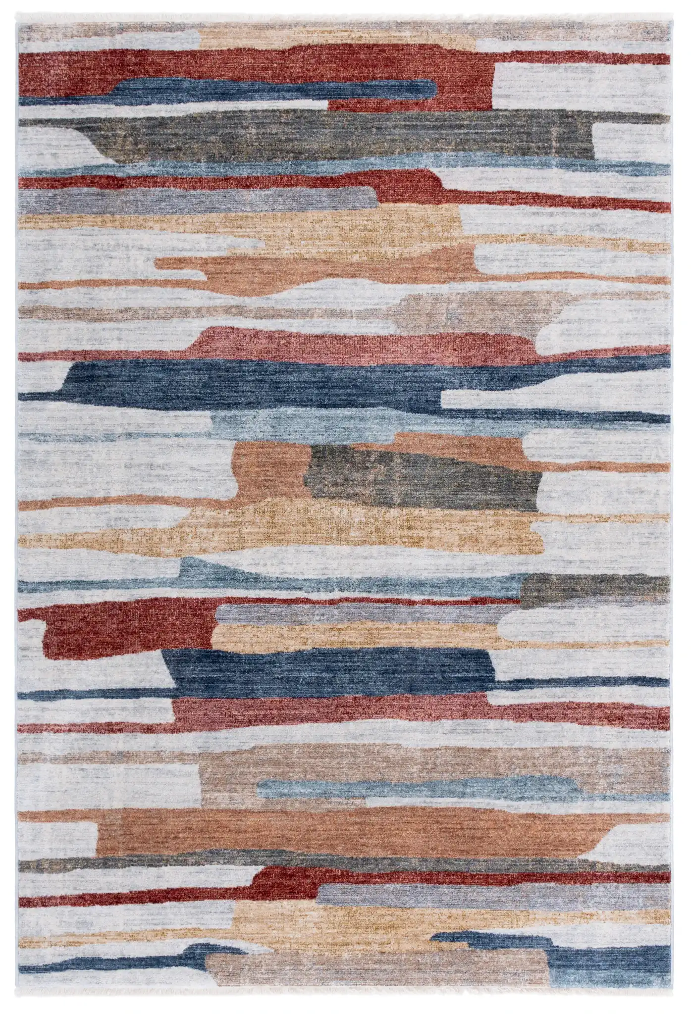 Forum Abstract Stripe Rug in Ivory / Rust Blue