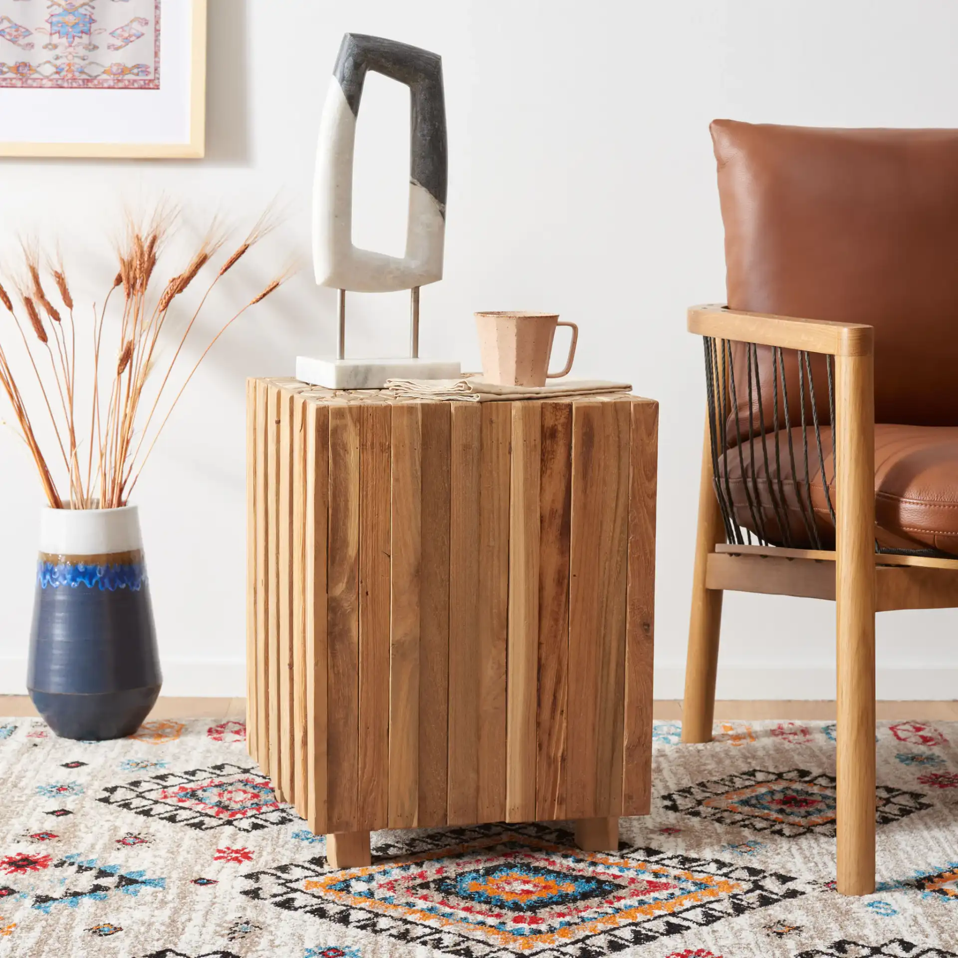 Richmond Square End Table in Medium Oak in a styled room