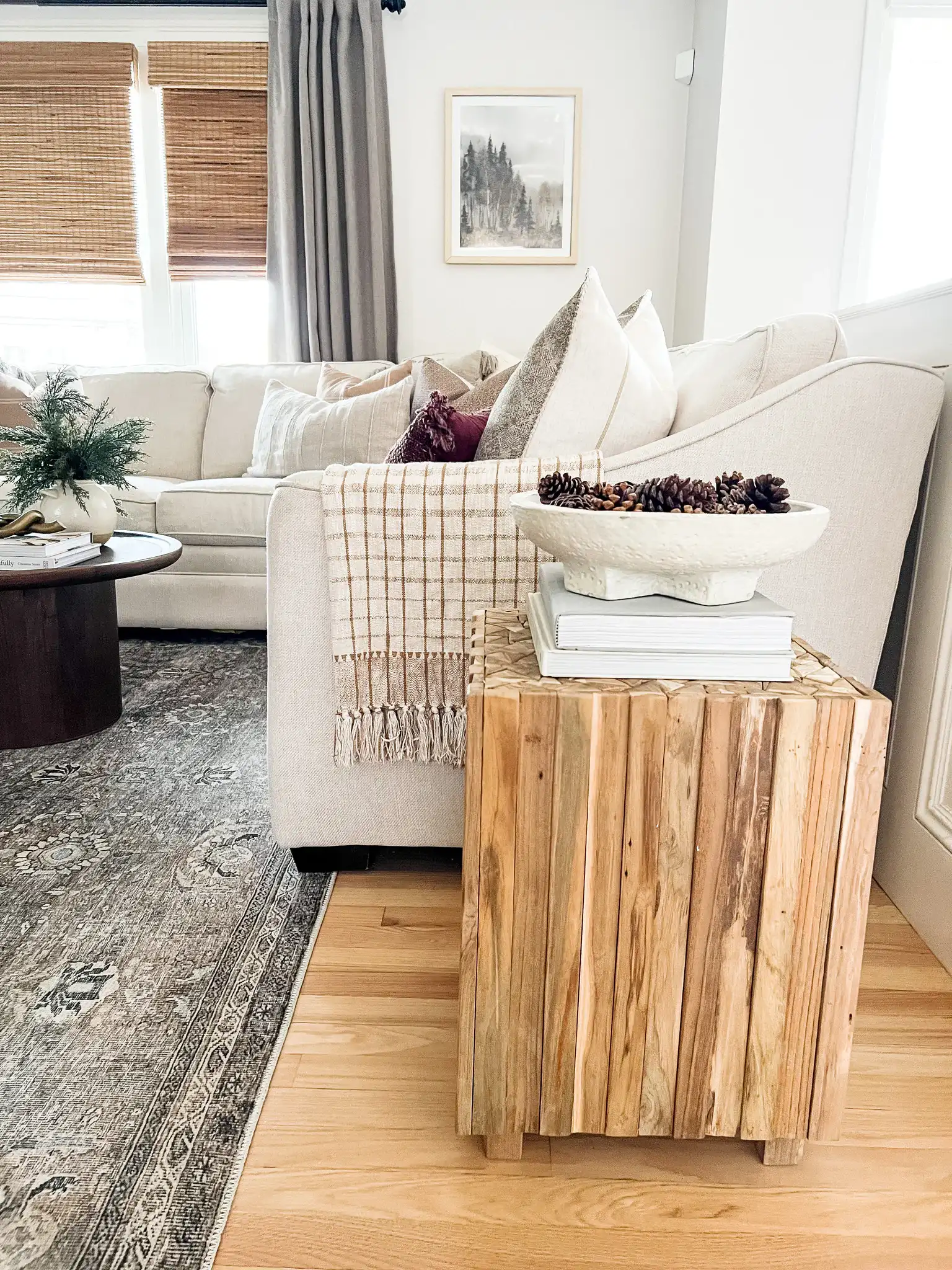 Richmond Square End Table in Medium Oak in a styled room