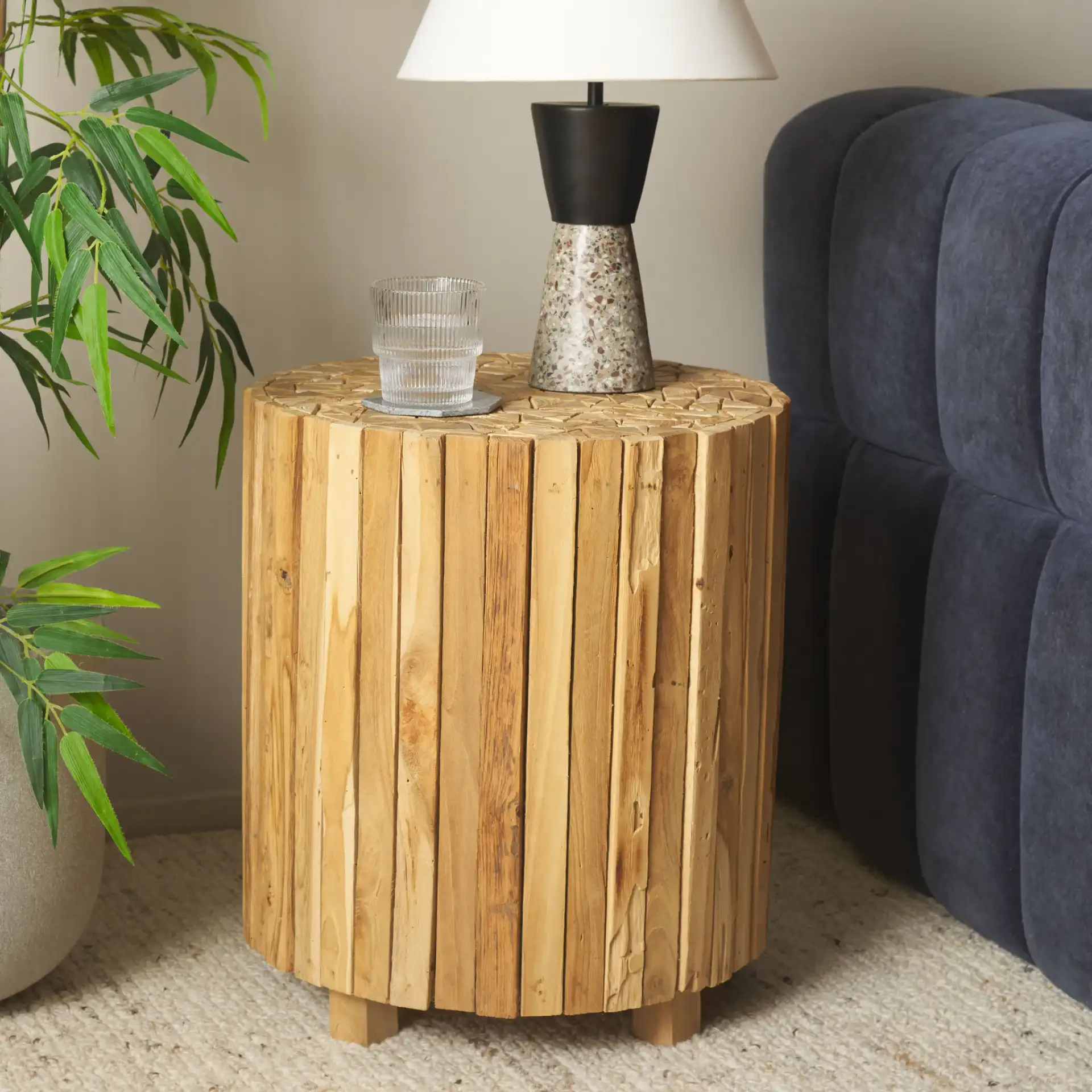 Richmond Round End Table in Medium Oak in a styled room