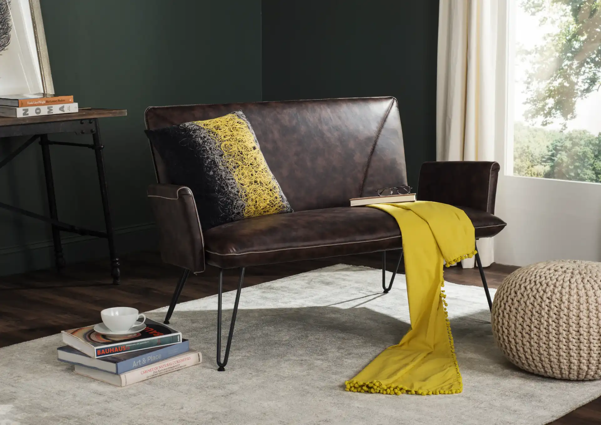 Johannes Settee in Antique Brown in a styled room