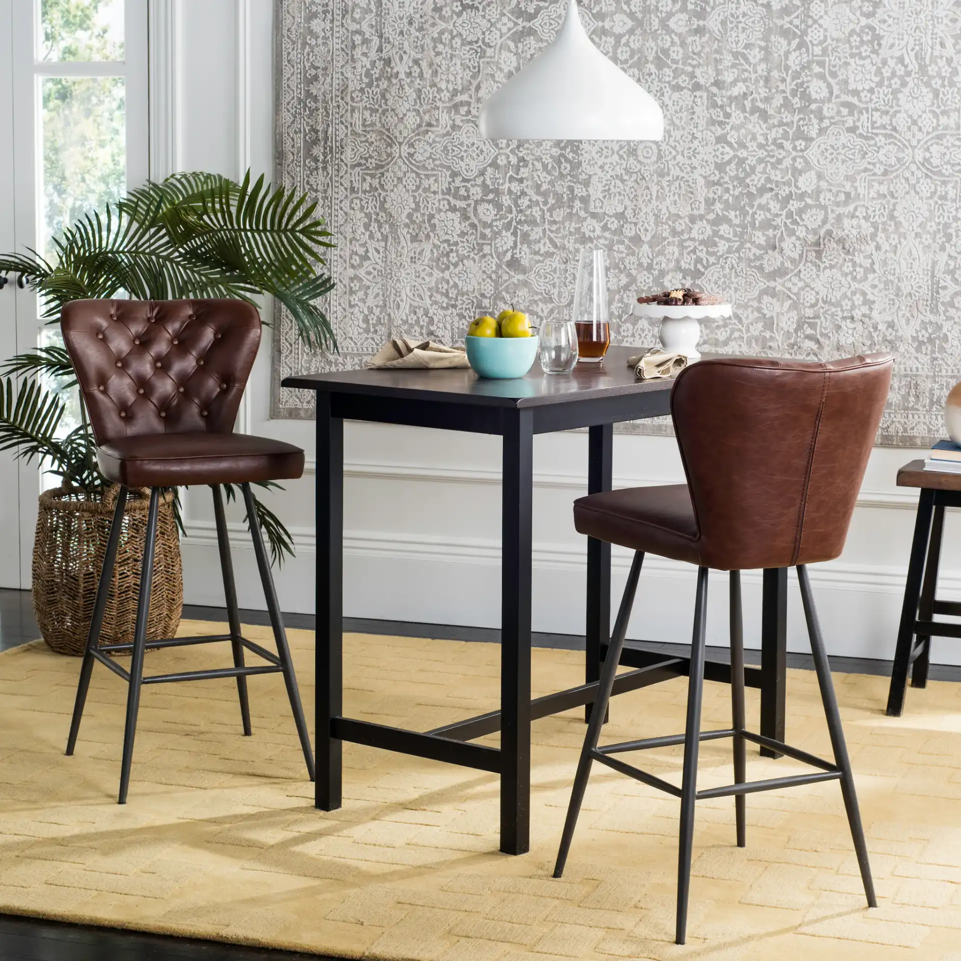 Aster Bar Stool (Set of 2) in Burgundy in a styled room