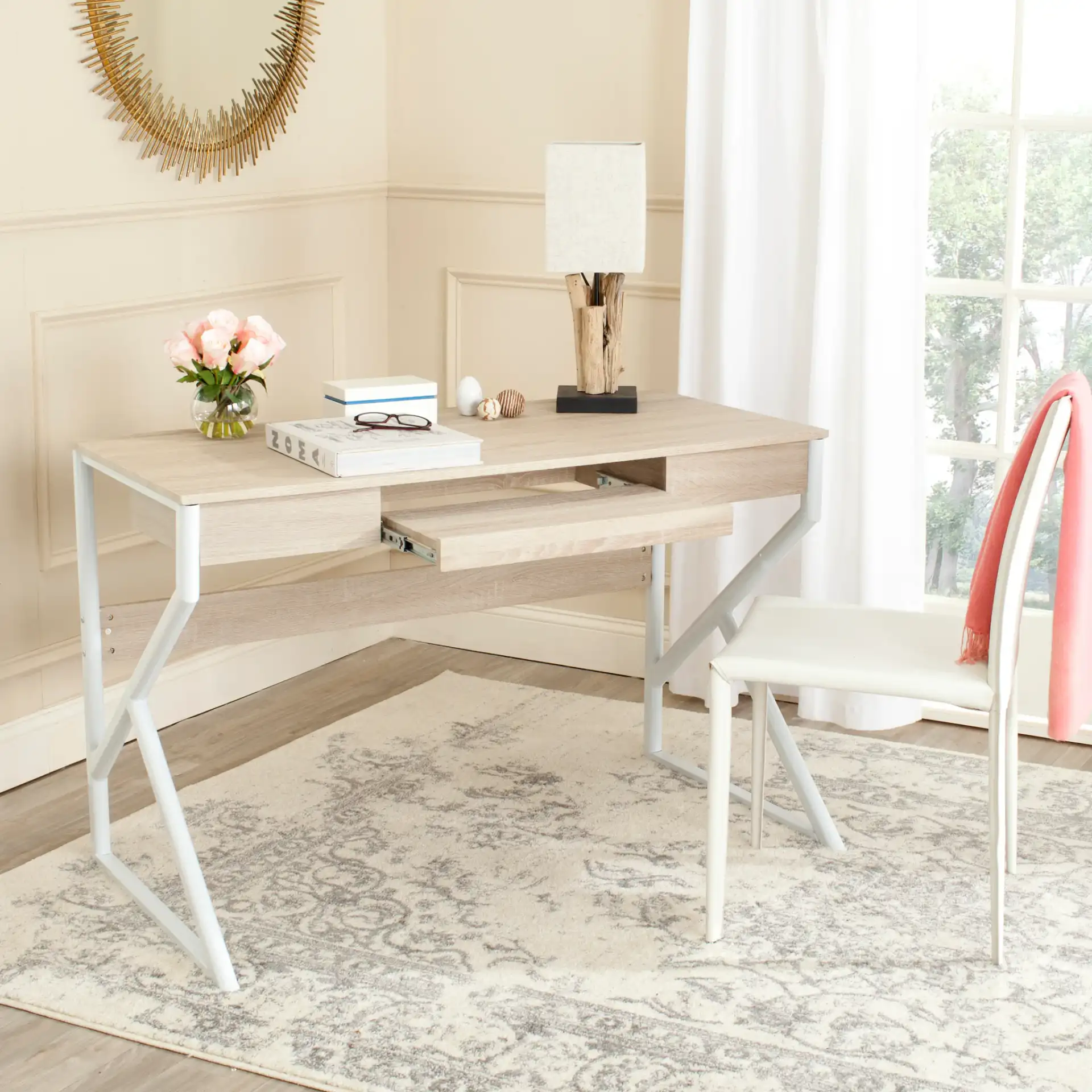 Bryant Computer Desk in Natural / White in a styled room