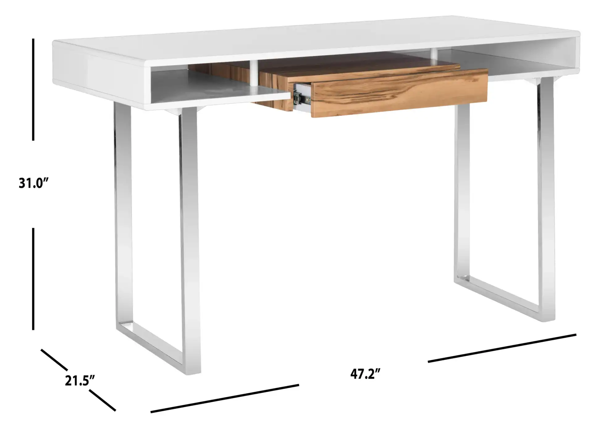 Metropolitan Computer Desk in White / Chrome, detail view