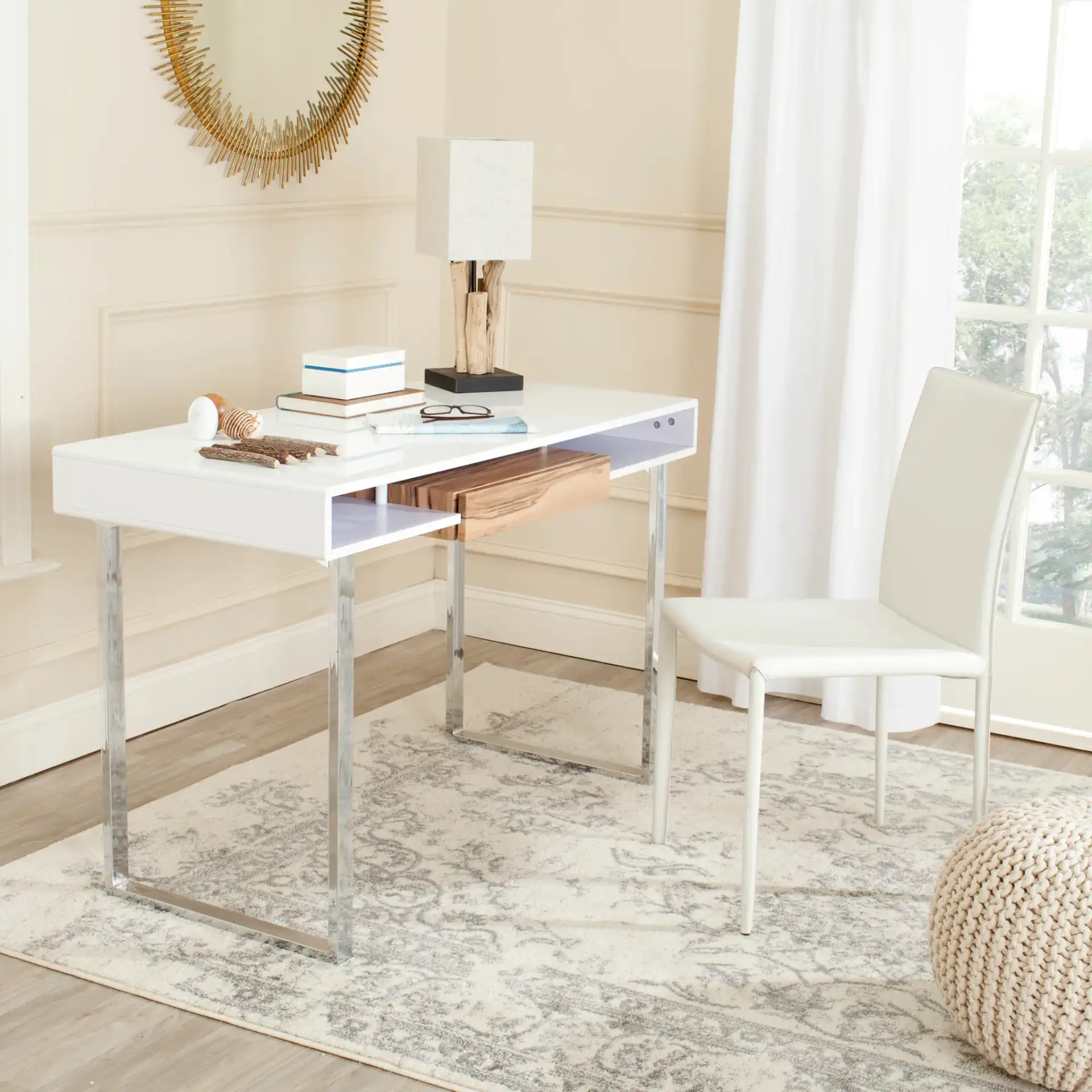 Metropolitan Computer Desk in White / Chrome in a styled room