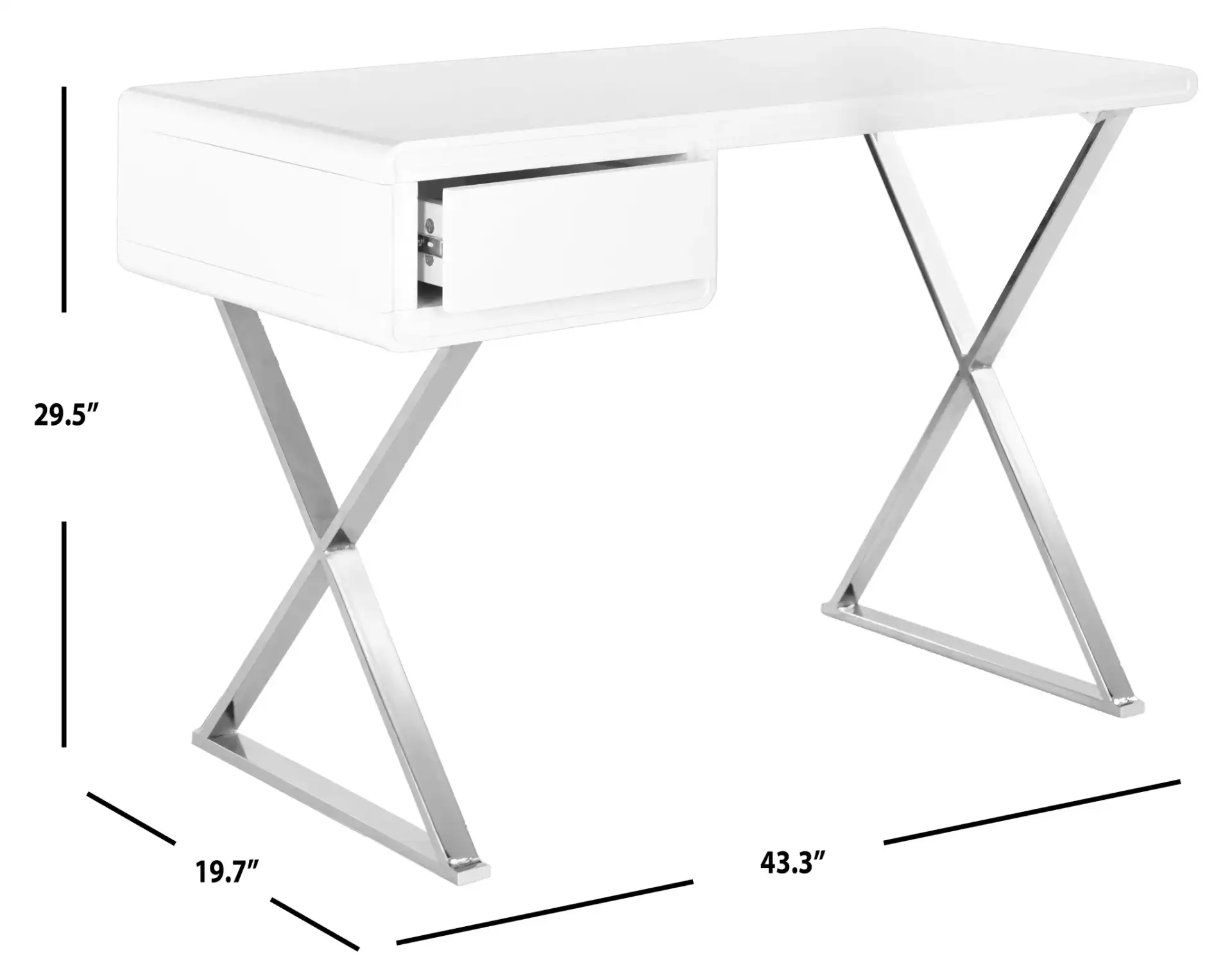 Hanover Desk in White / Chrome, detail view
