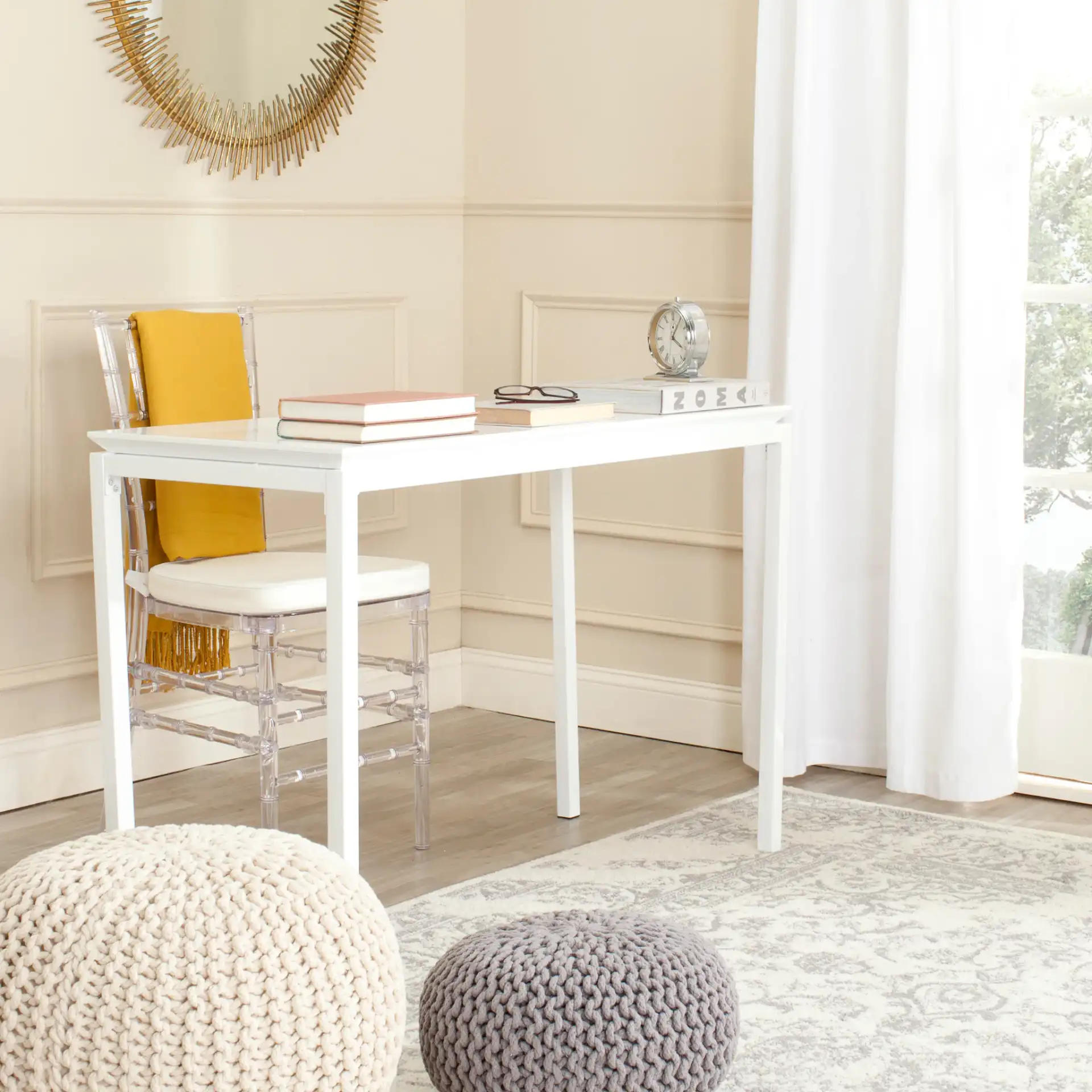 Duke Desk in White in a styled room