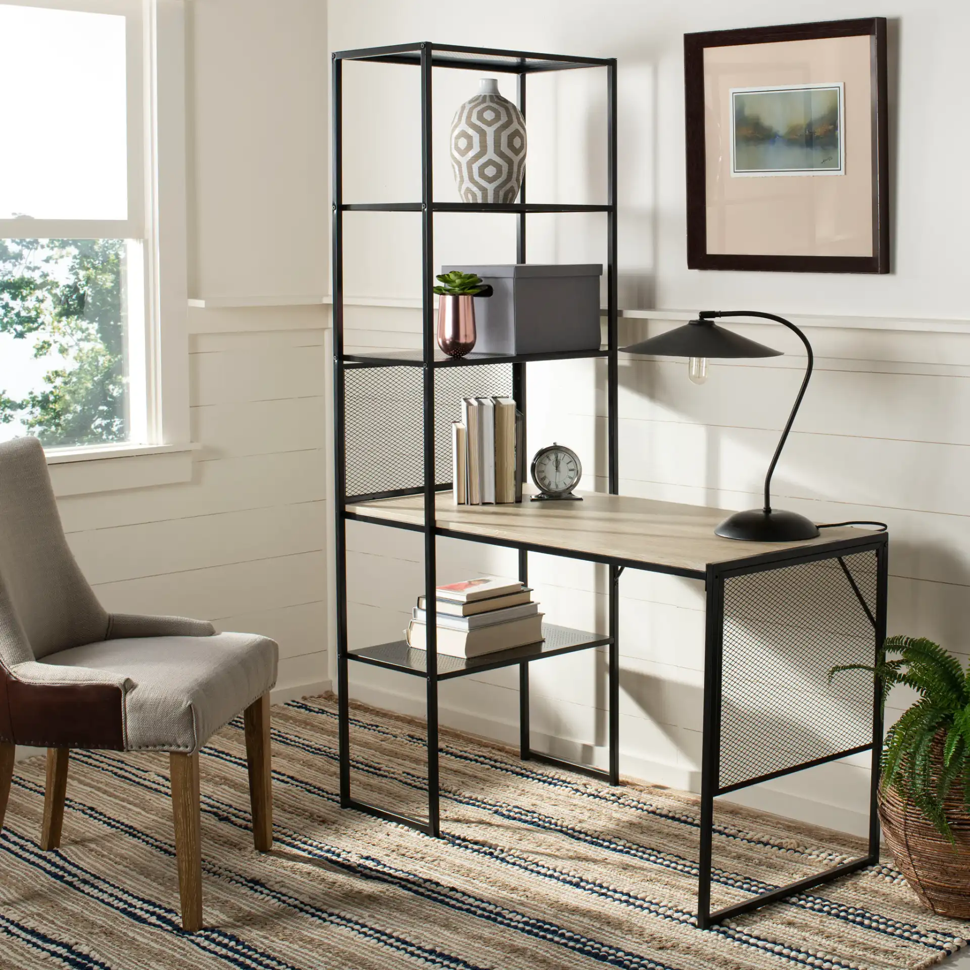 Aba Writing Desk in Black in a styled room