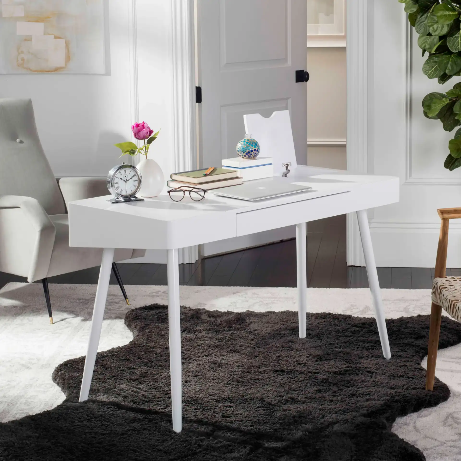 Fadri Desk in White in a styled room