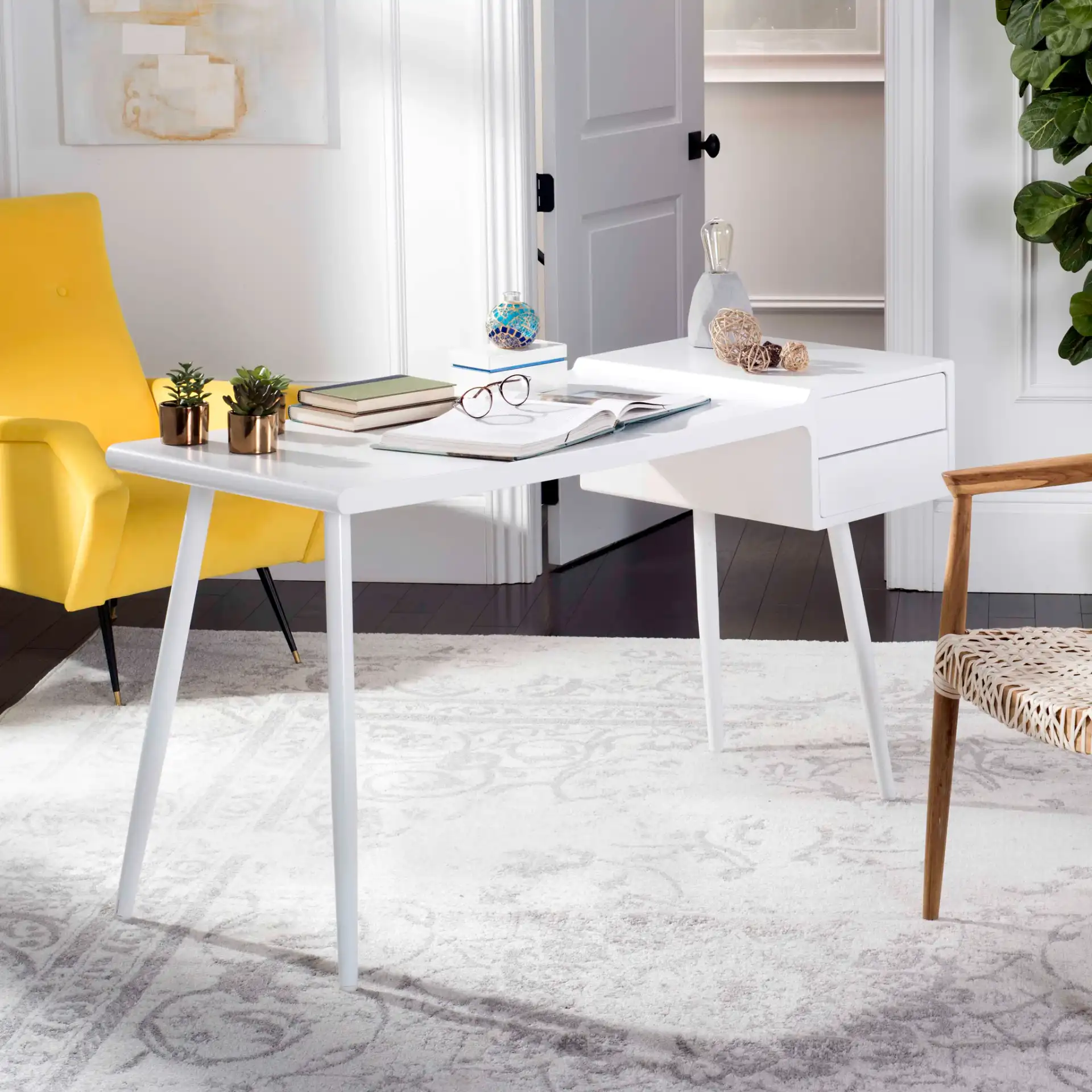 Ferli Desk in Matte White in a styled room