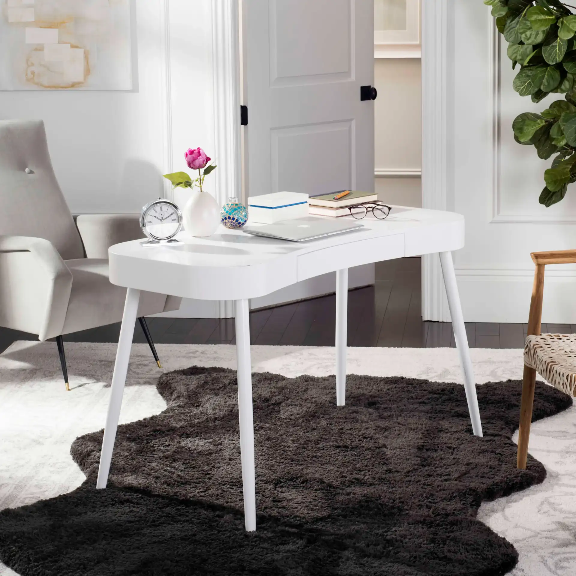 Madan Desk in White in a styled room