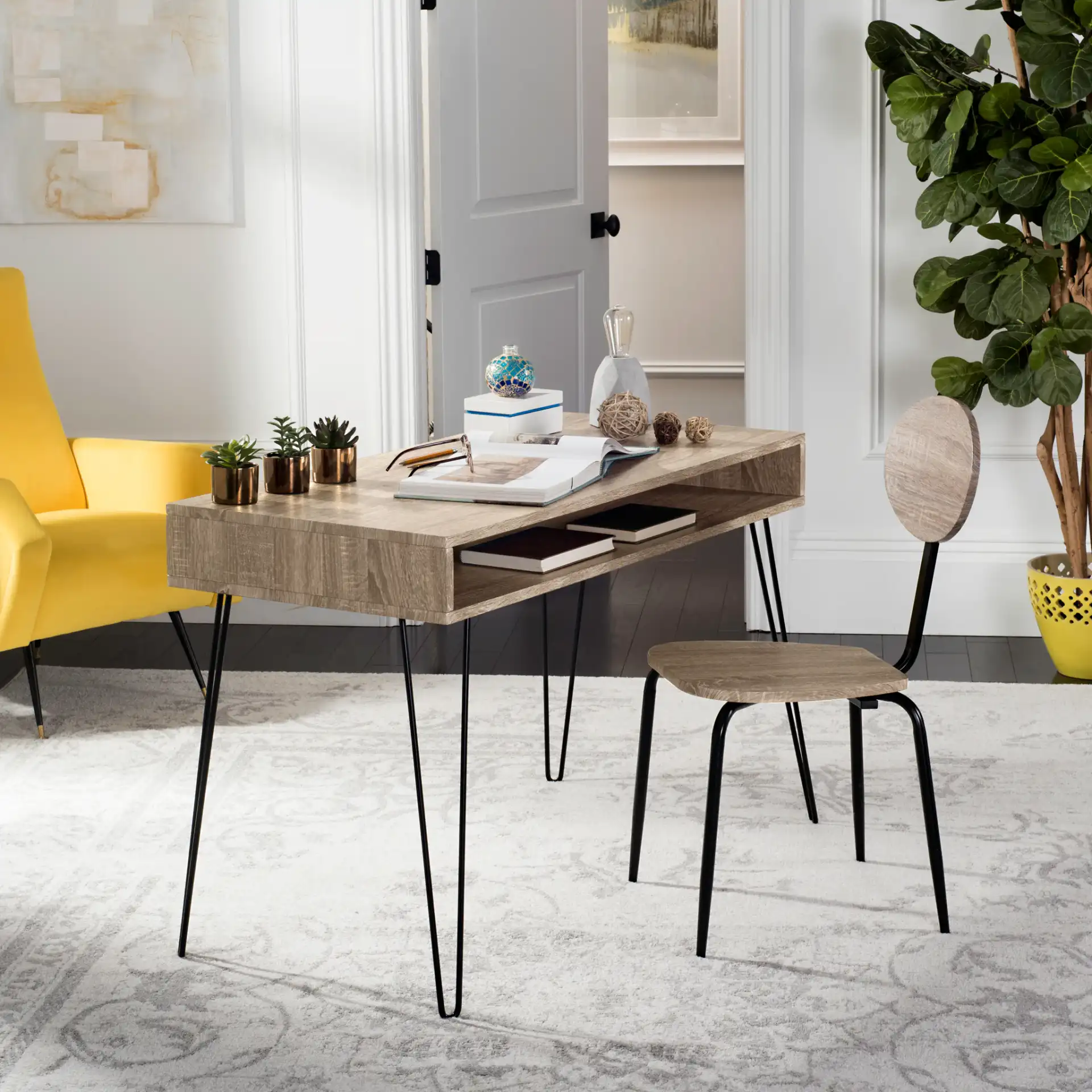 Winta Desk And Chair in Gray in a styled room