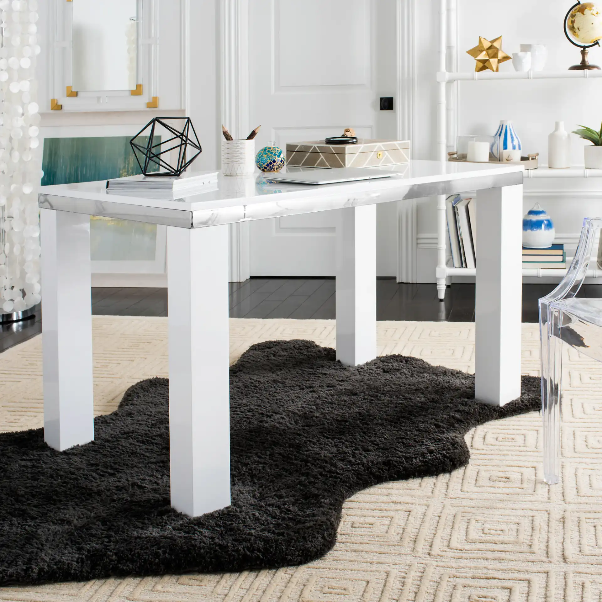 Enos Desk in White in a styled room