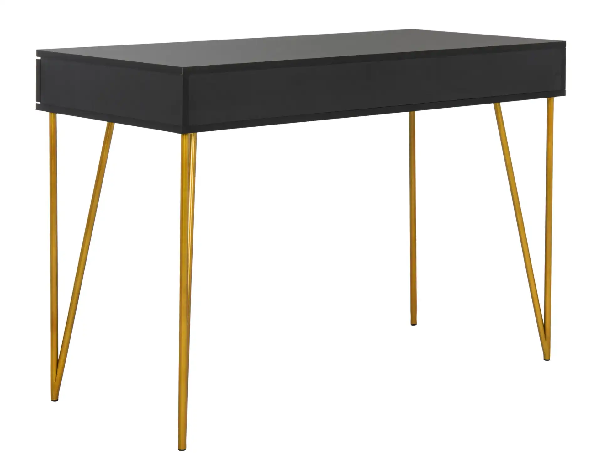 Pine Two-Drawer Desk in Black / Gold, detail view