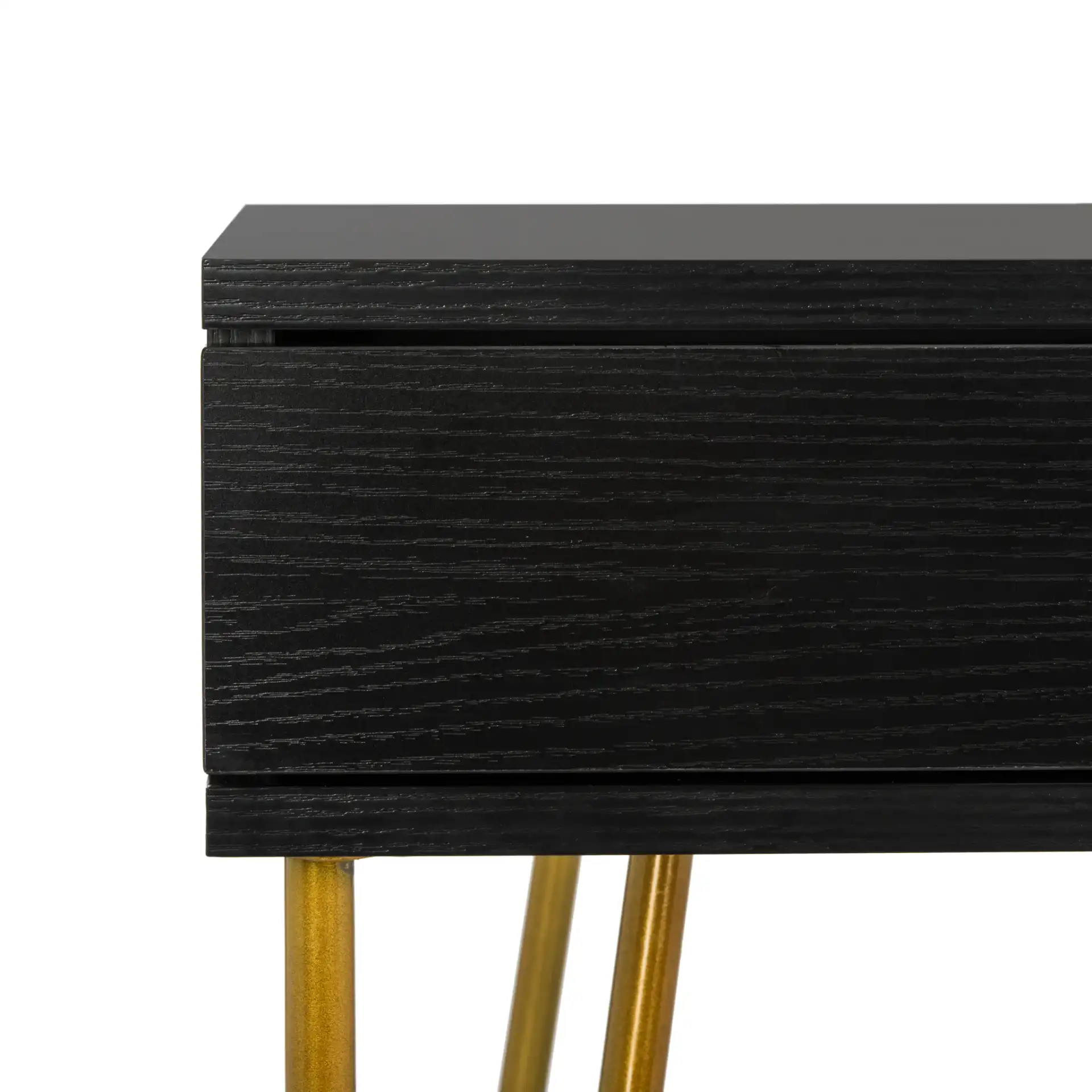 Pine Two-Drawer Desk in Black / Gold in a styled room