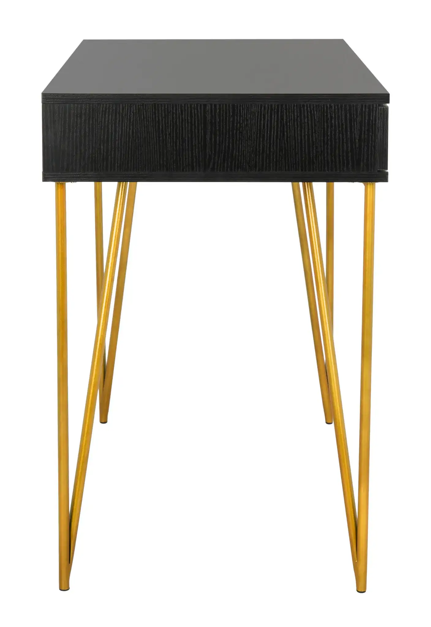Pine Two-Drawer Desk in Black / Gold