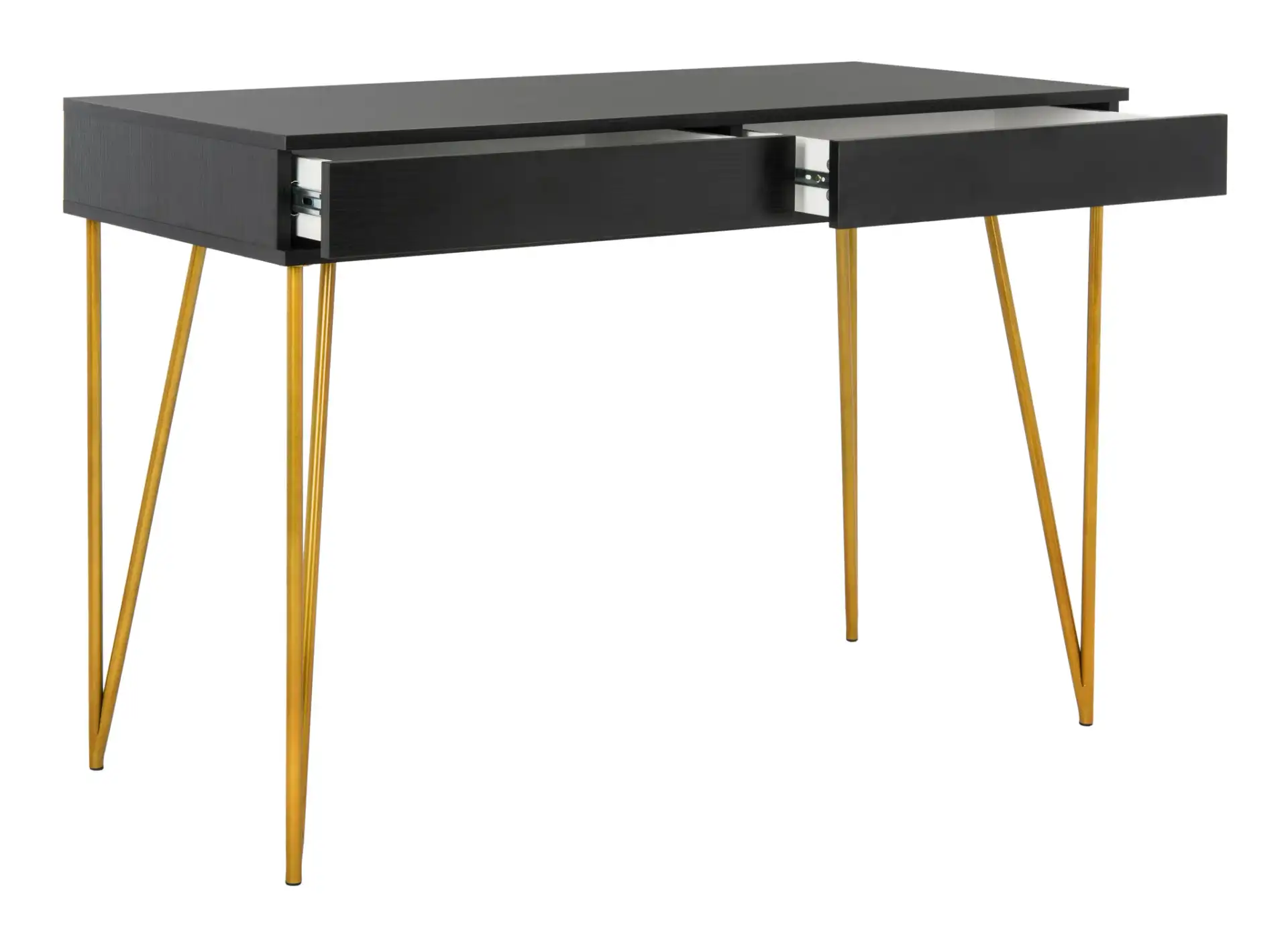 Pine Two-Drawer Desk in Black / Gold, detail view
