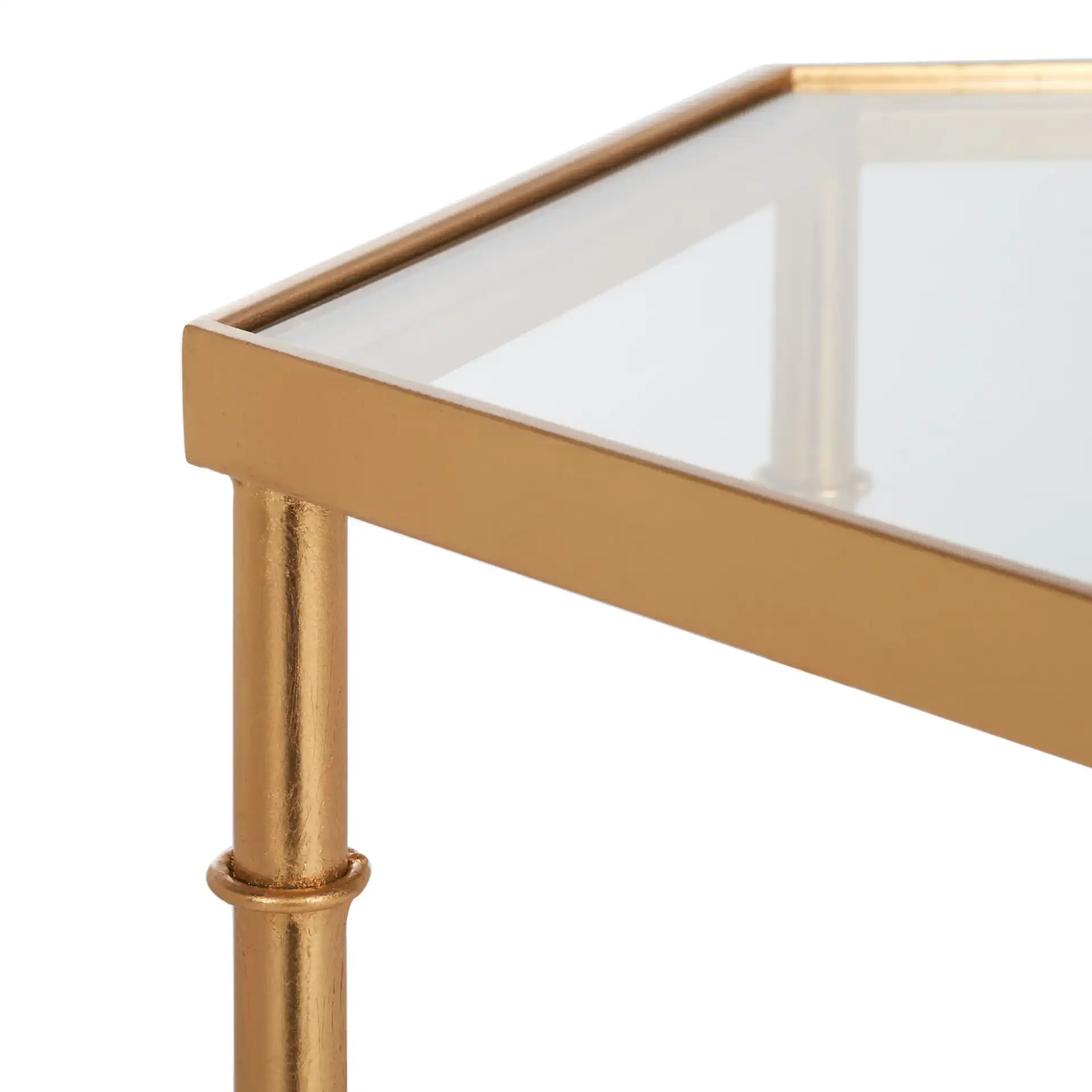 Kerri Accent Table in Gold / Clear in a styled room